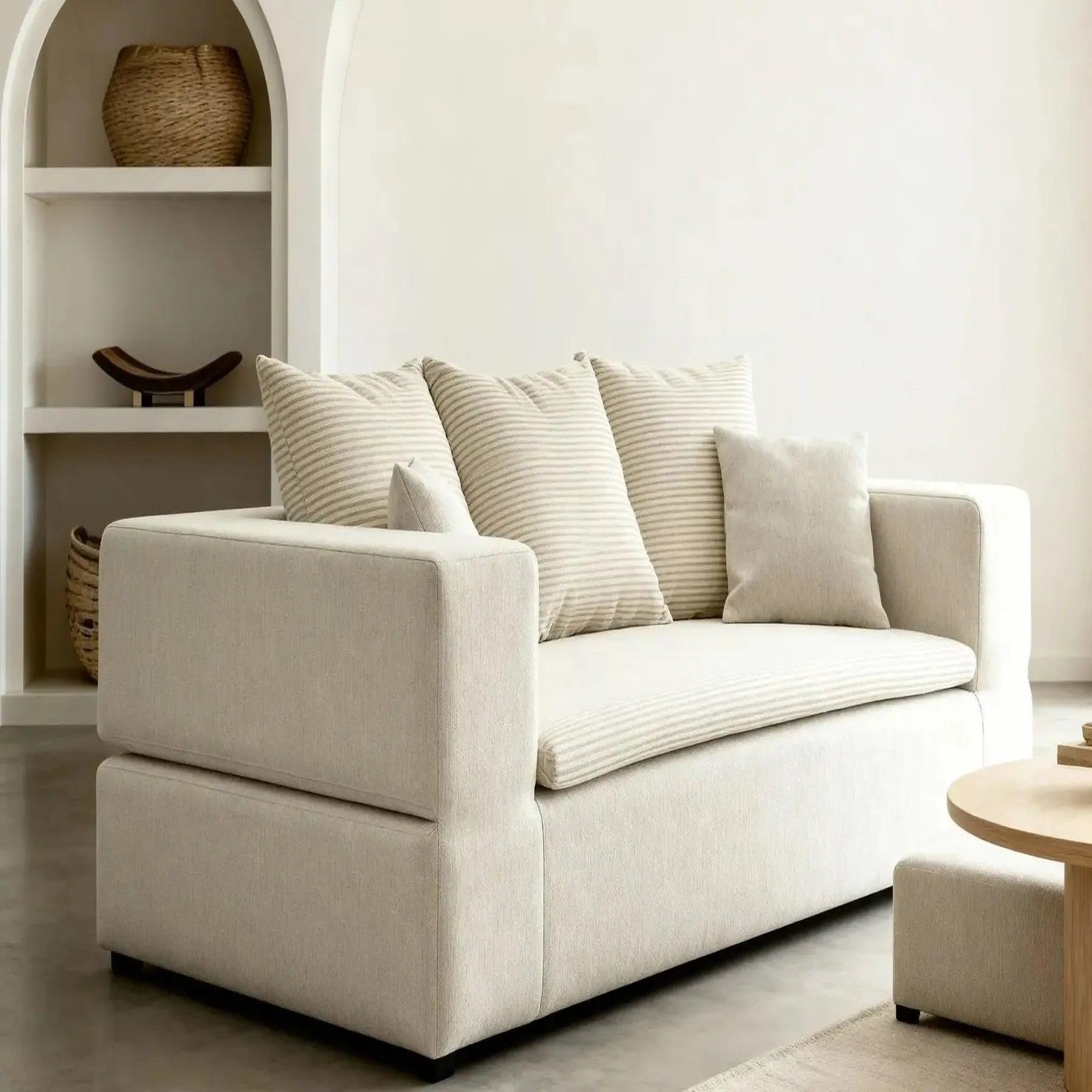 Voir la diapositive 4 : CASANOVA PARIS Ambre - canapé droit convertible bi matière avec deux poufs