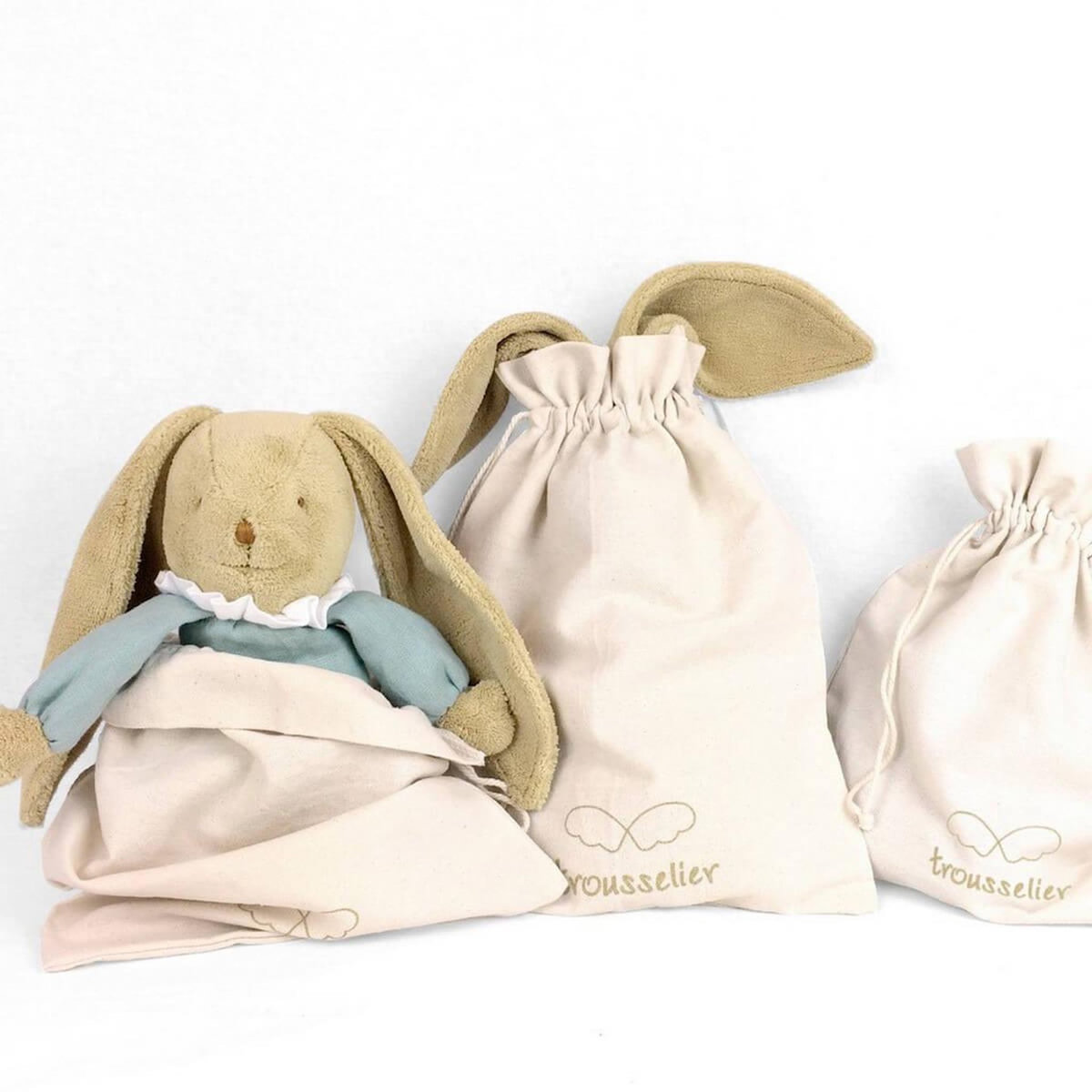 Trousselier Doudou Lapin Nid d'Ange avec hochet : vert céladon