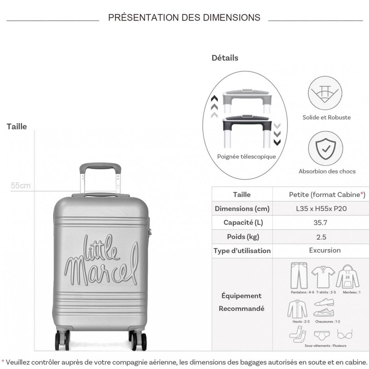 Little Marcel Valise cabine passe-partout rigide 55 cm