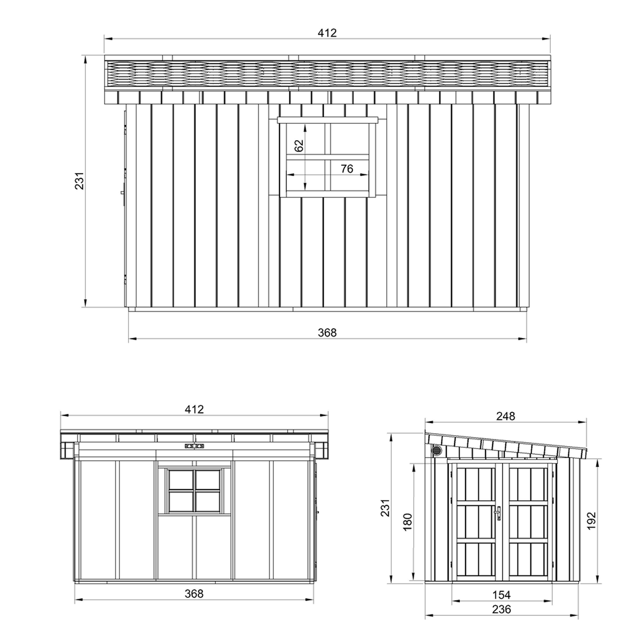Voir la diapositive 4 : TIMBELA Abri de jardin qualité premium 8,68 m² h231x248x412 cm sans plancher et paroi latérale m939b