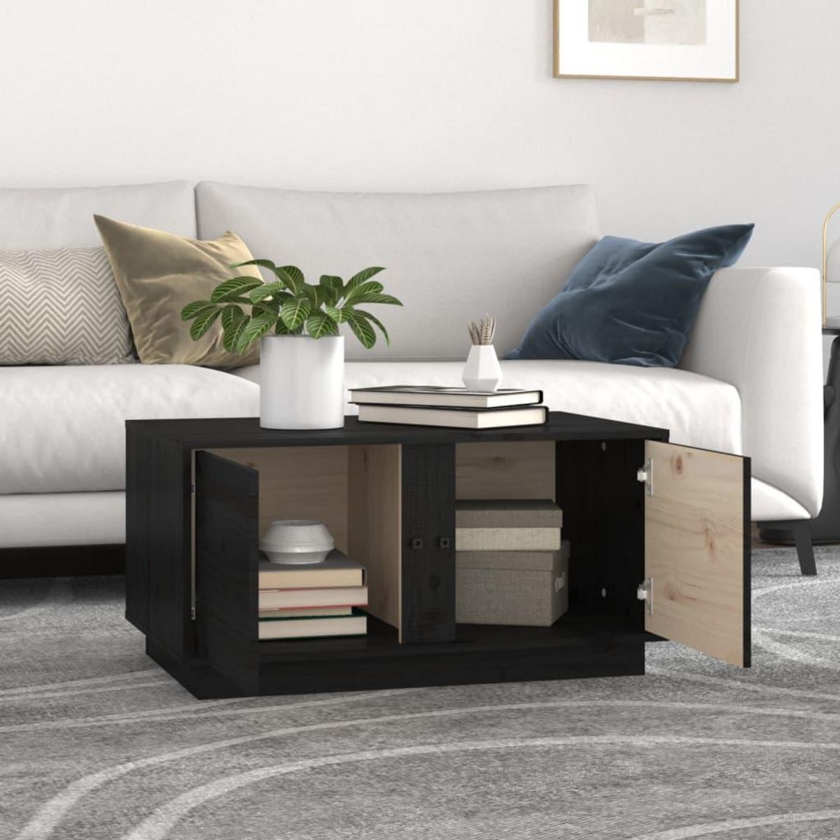 VIDAXL Table basse Noir 80x50x40 cm Bois massif de pin