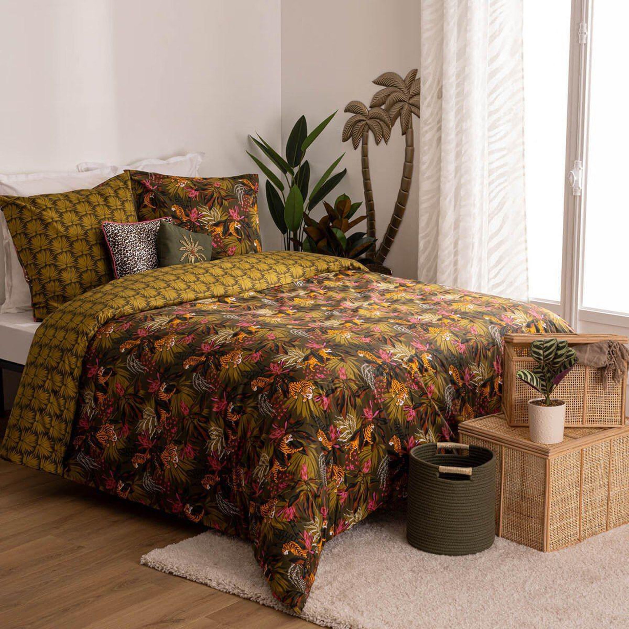 ATMOSPHERA Parure de lit 3 pièces jungle  tropical boudoir  240x220cm kaki