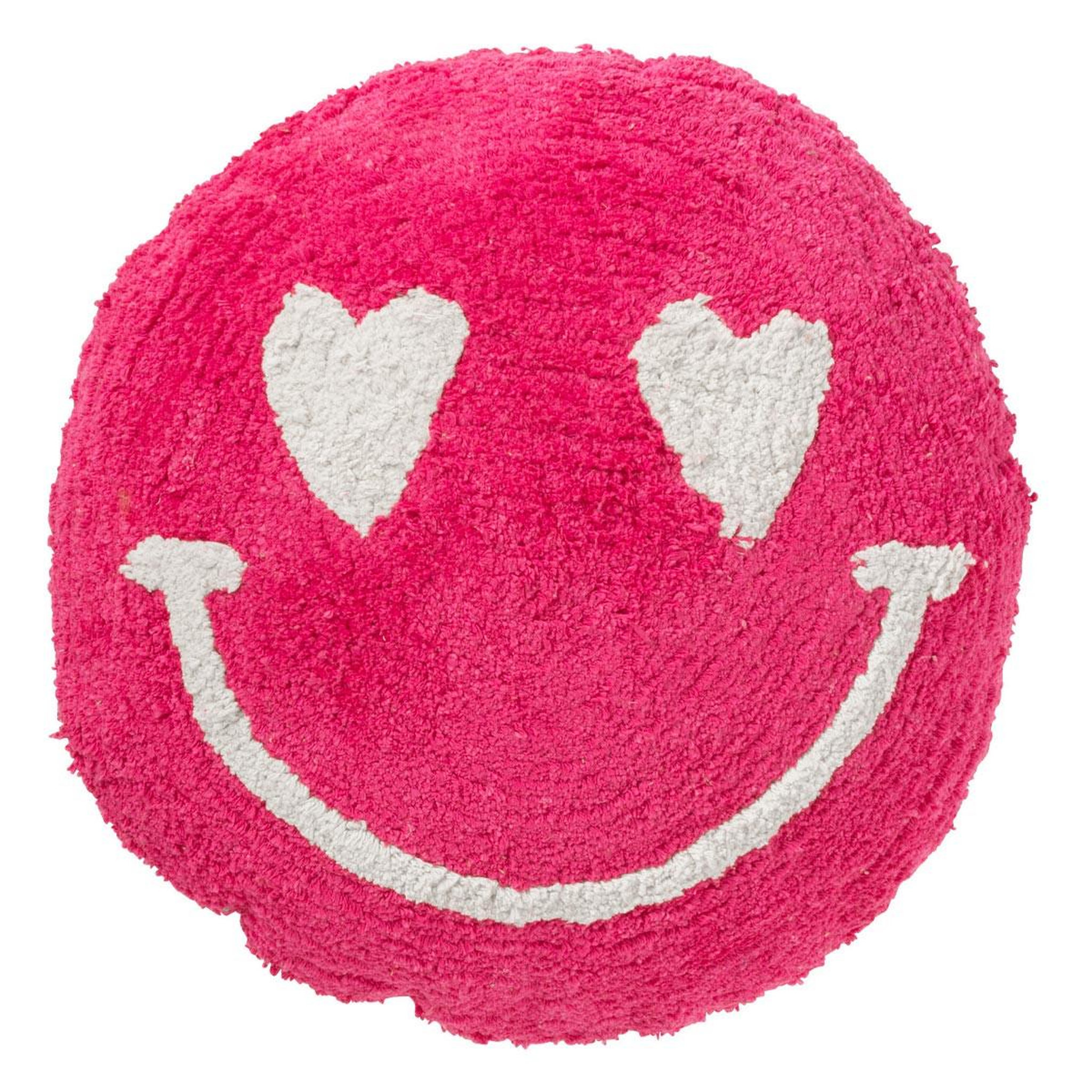 J-LINE Coussin déco tufté smiley  polly  45cm rose
