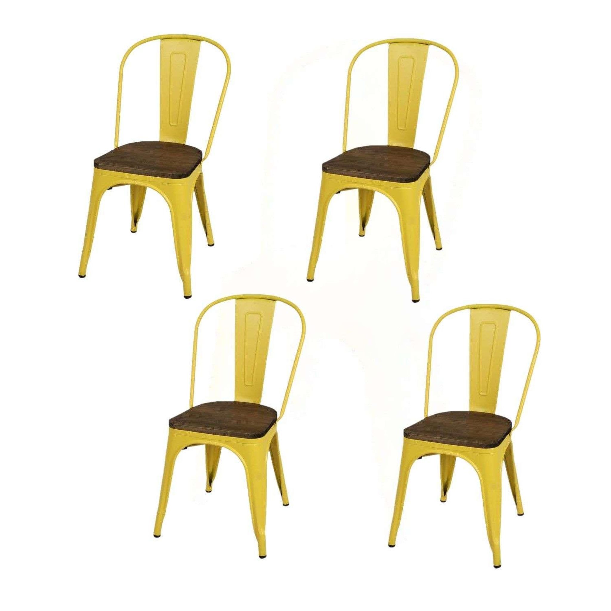 TOILINUX Lot de 4 chaises vintage liv h84 cm - jaune