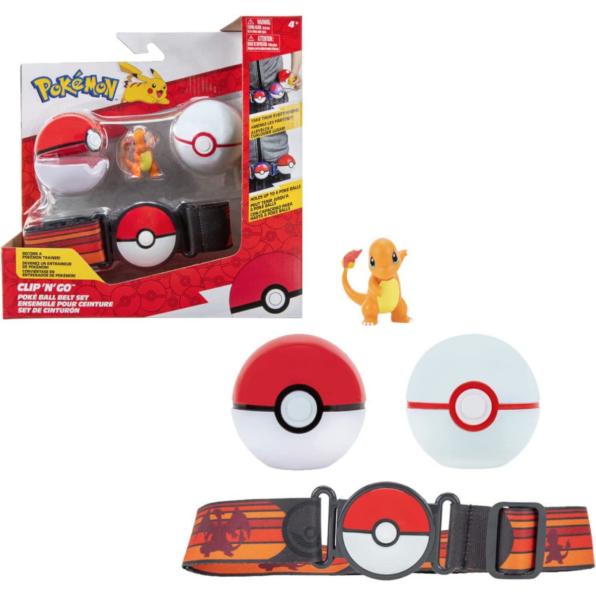 BANDAI Ceinture Poké Ball, Premier Ball et figurine Salamèche Pokémon