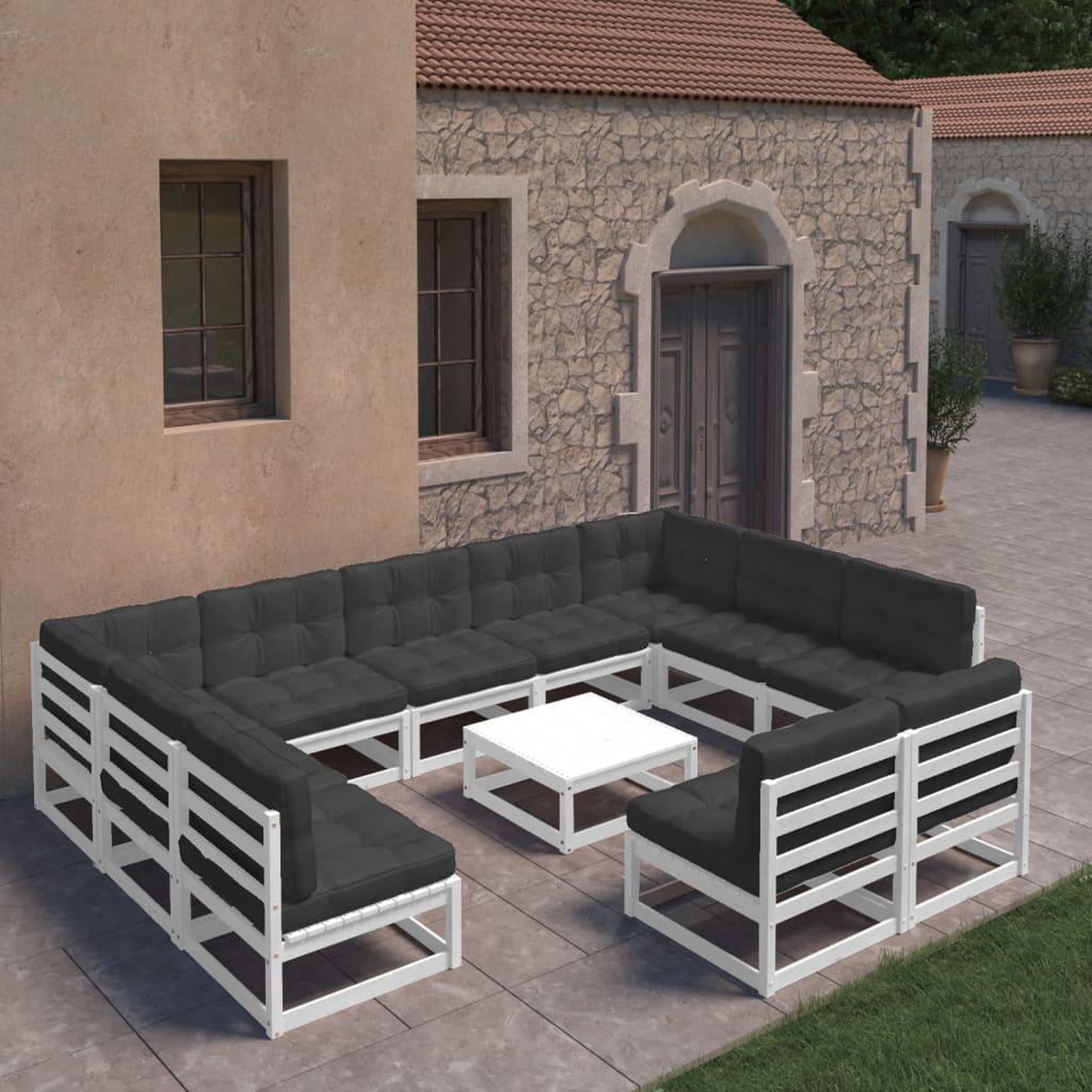Voir la diapositive 1 : VIDAXL Salon de jardin 12 pcs avec coussins Blanc Bois de pin massif