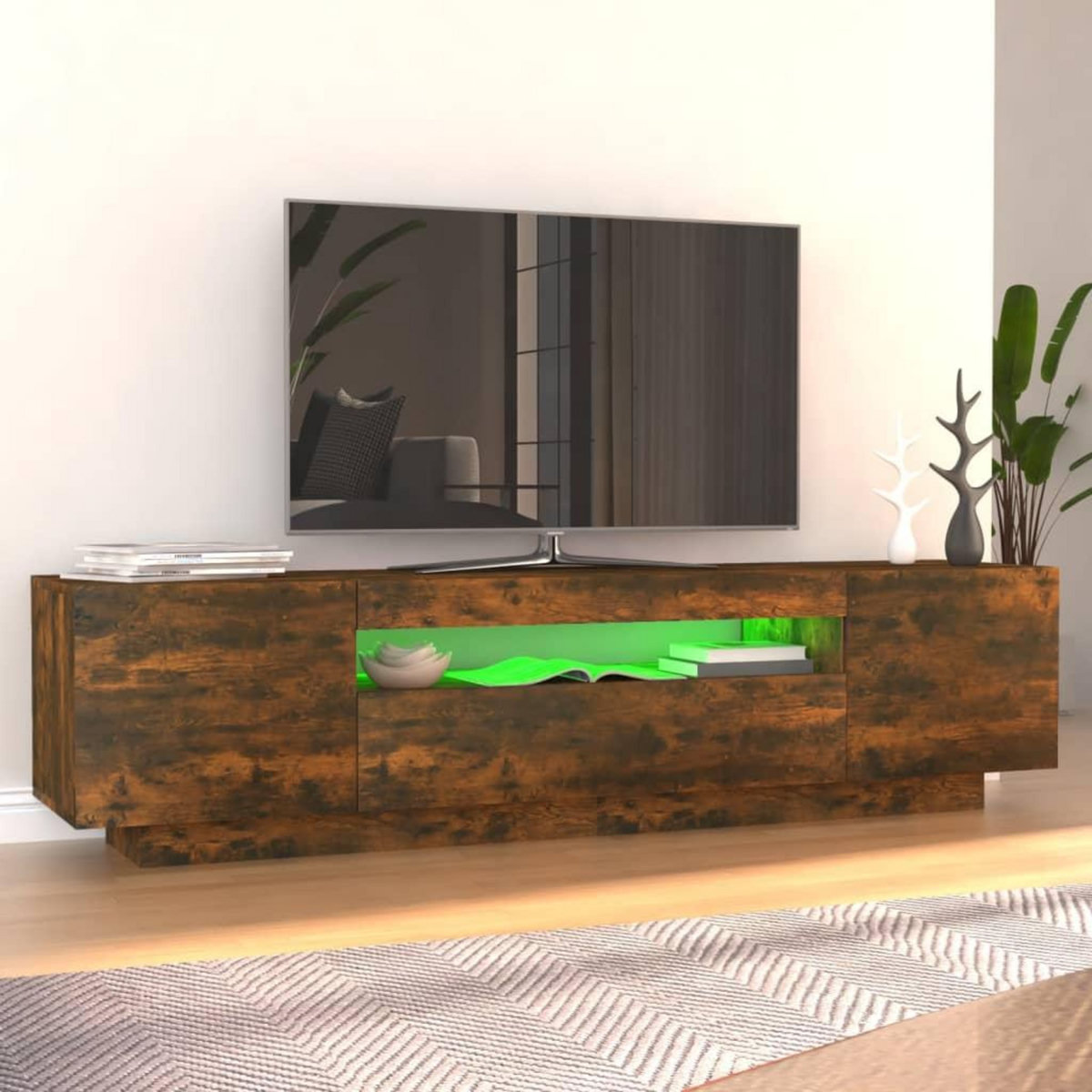 VIDAXL Meuble TV avec lumieres LED Chene fume 160x35x40 cm