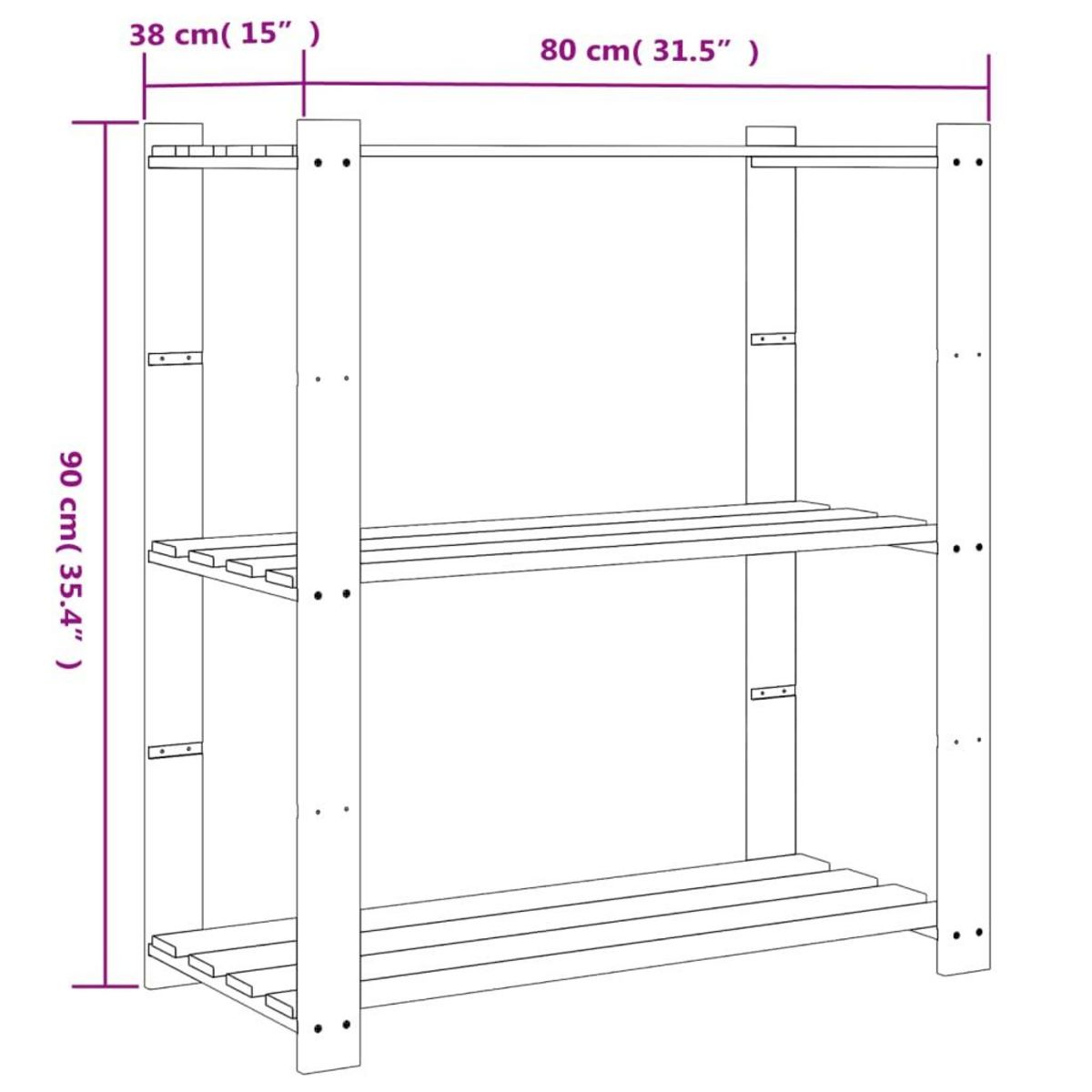 VIDAXL Support de rangement a 3 niveaux noir 80x38x90 cm bois pin