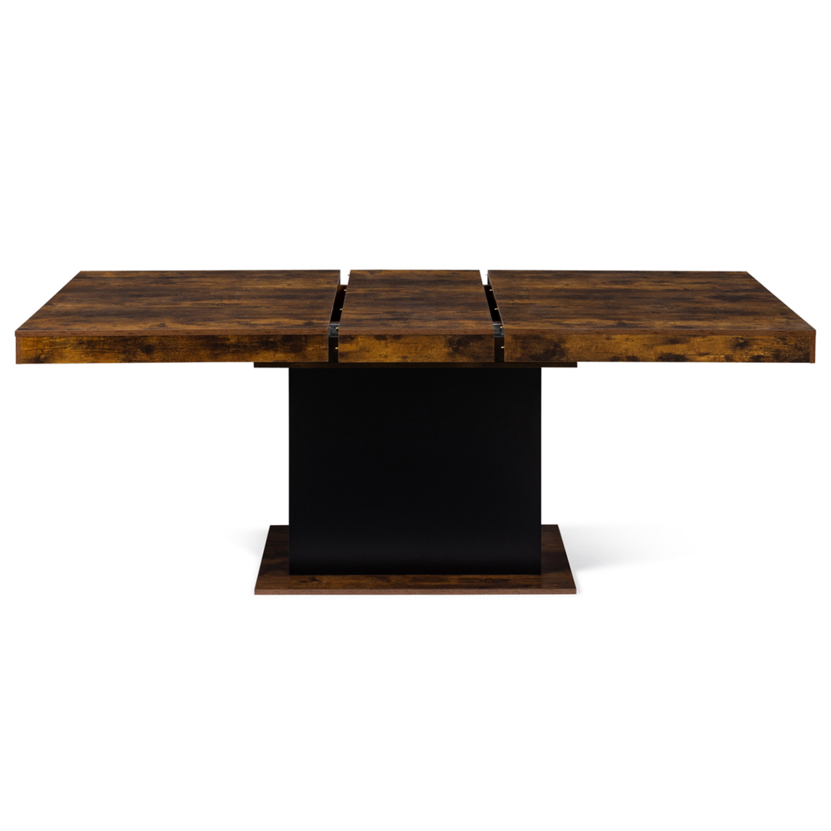 ID MARKET Table à manger extensible rectangle EDEN 6-10 personnes bois effet vieilli et noir 160-200 cm