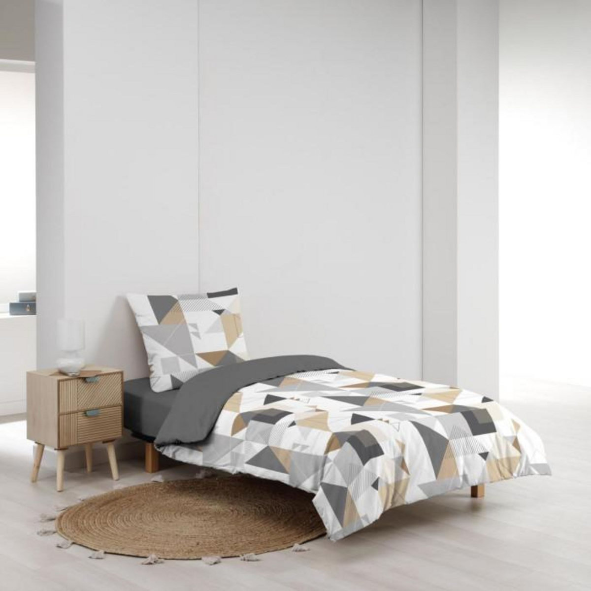 Paris Prix Parure de Lit 2 Pièces  Trigone  140x200cm Gris