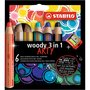 STABILO SWA 6 MARQUEURS EFF WOODY 3EN1 ARTY XXL 10 MM + TAILLE CRAYONS