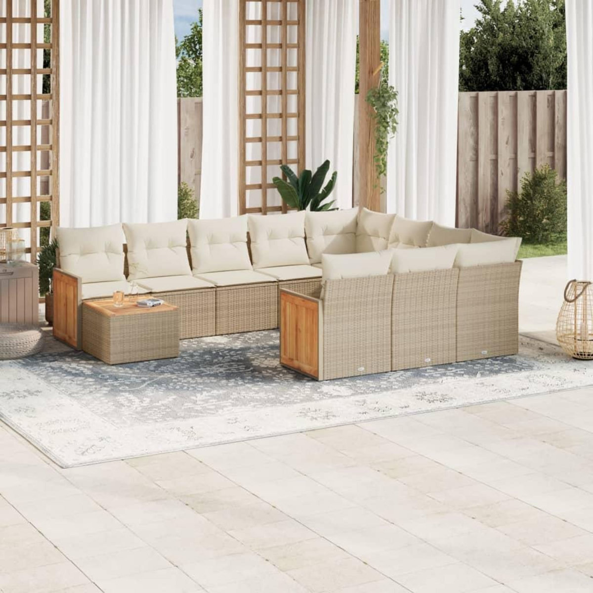 VIDAXL Salon de jardin 11 pcs avec coussins beige resine tressee
