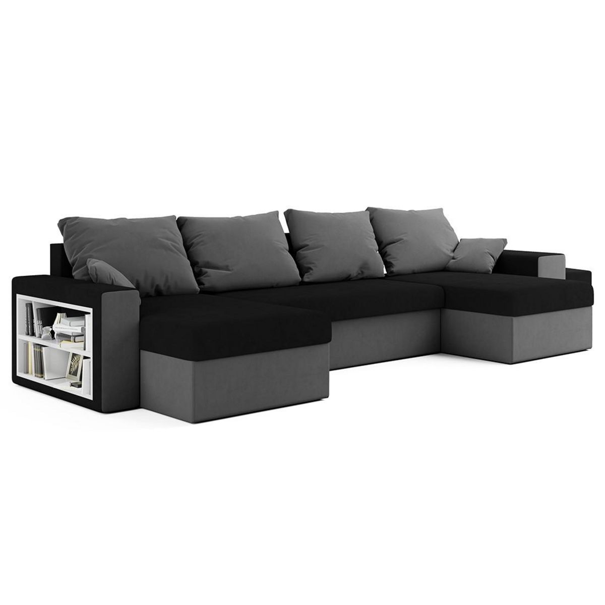BEST MOBILIER Jonah - canapé panoramique en u 7 places convertible avec coffre et tablette en tissu