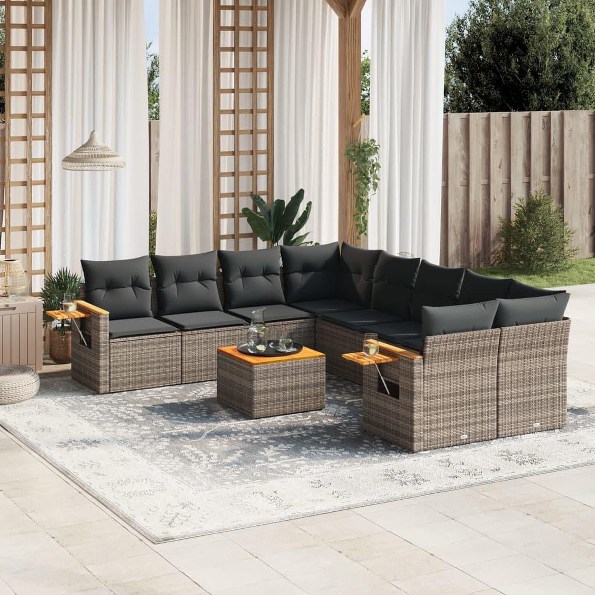 VIDAXL Salon de jardin 9 pcs avec coussins gris resine tressee