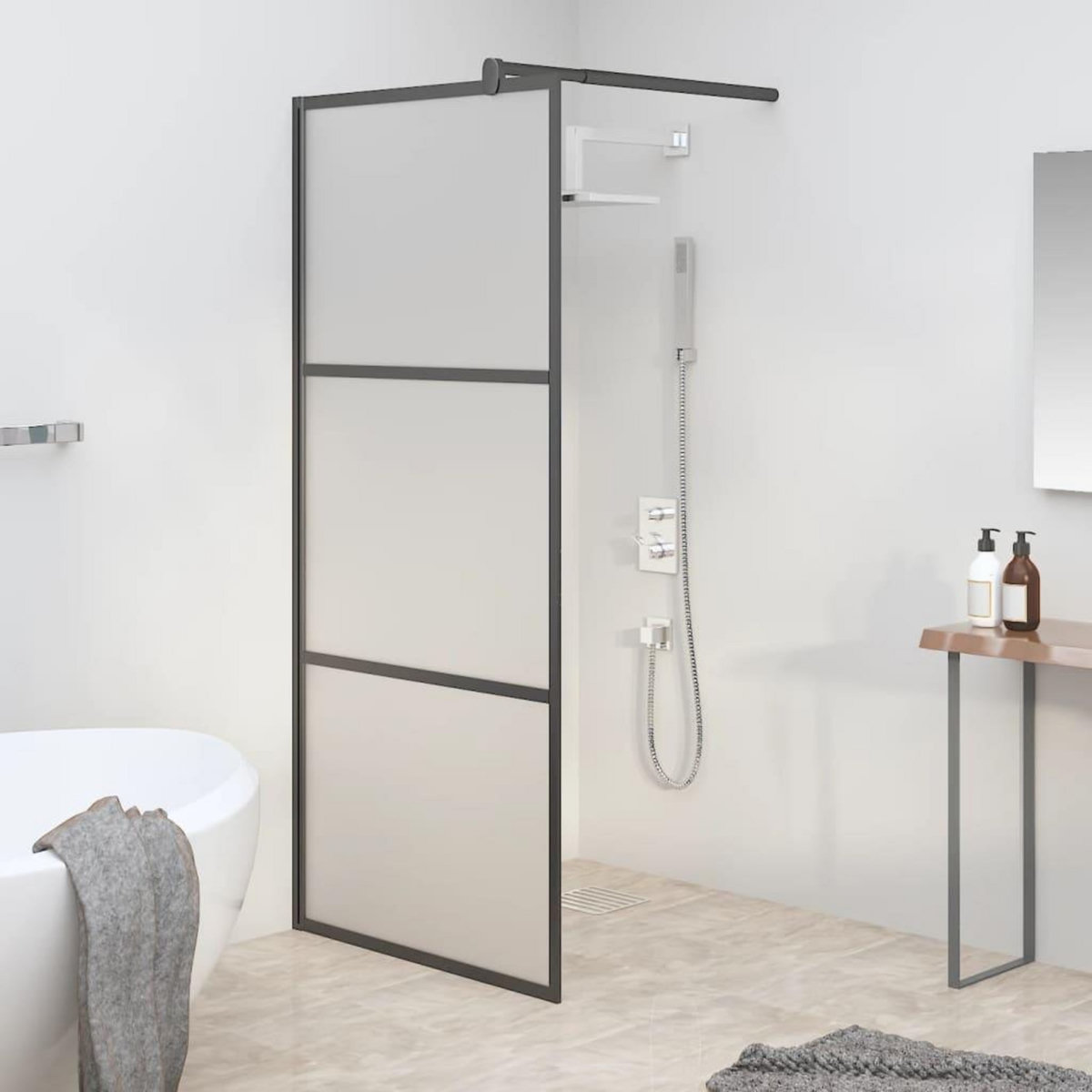 VIDAXL Paroi de douche 90x195 cm Verre ESG depoli Noir
