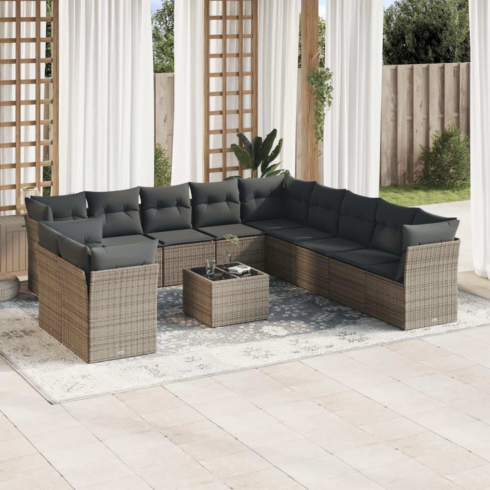 VIDAXL Salon de jardin avec coussins 12 pcs gris resine tressee