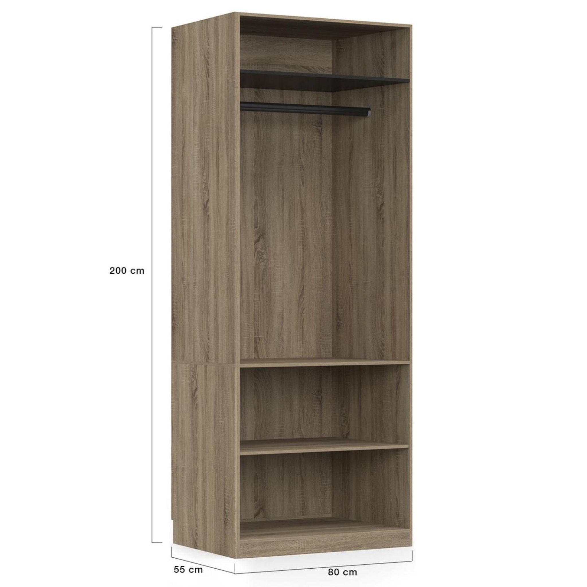 Voir la diapositive 6 : ID MARKET Dressing modulable taylor 200 x 55 x 200 cm 3 modules avec penderies + étagères + tiroirs hêtre et noir
