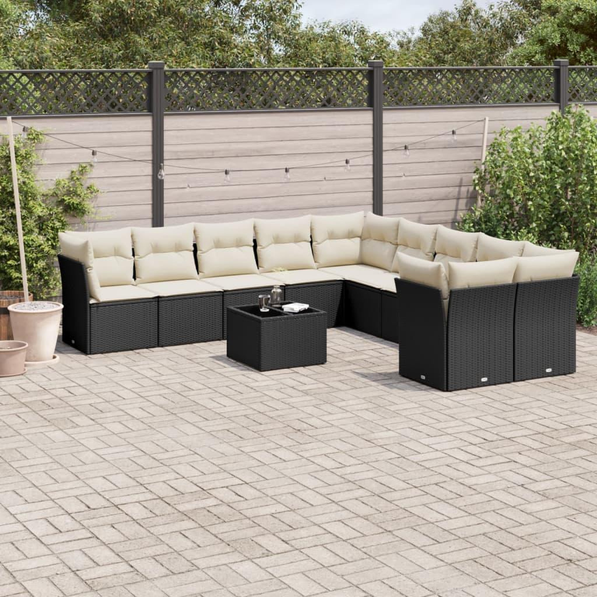 VIDAXL Salon de jardin 11 pcs avec coussins noir resine tressee