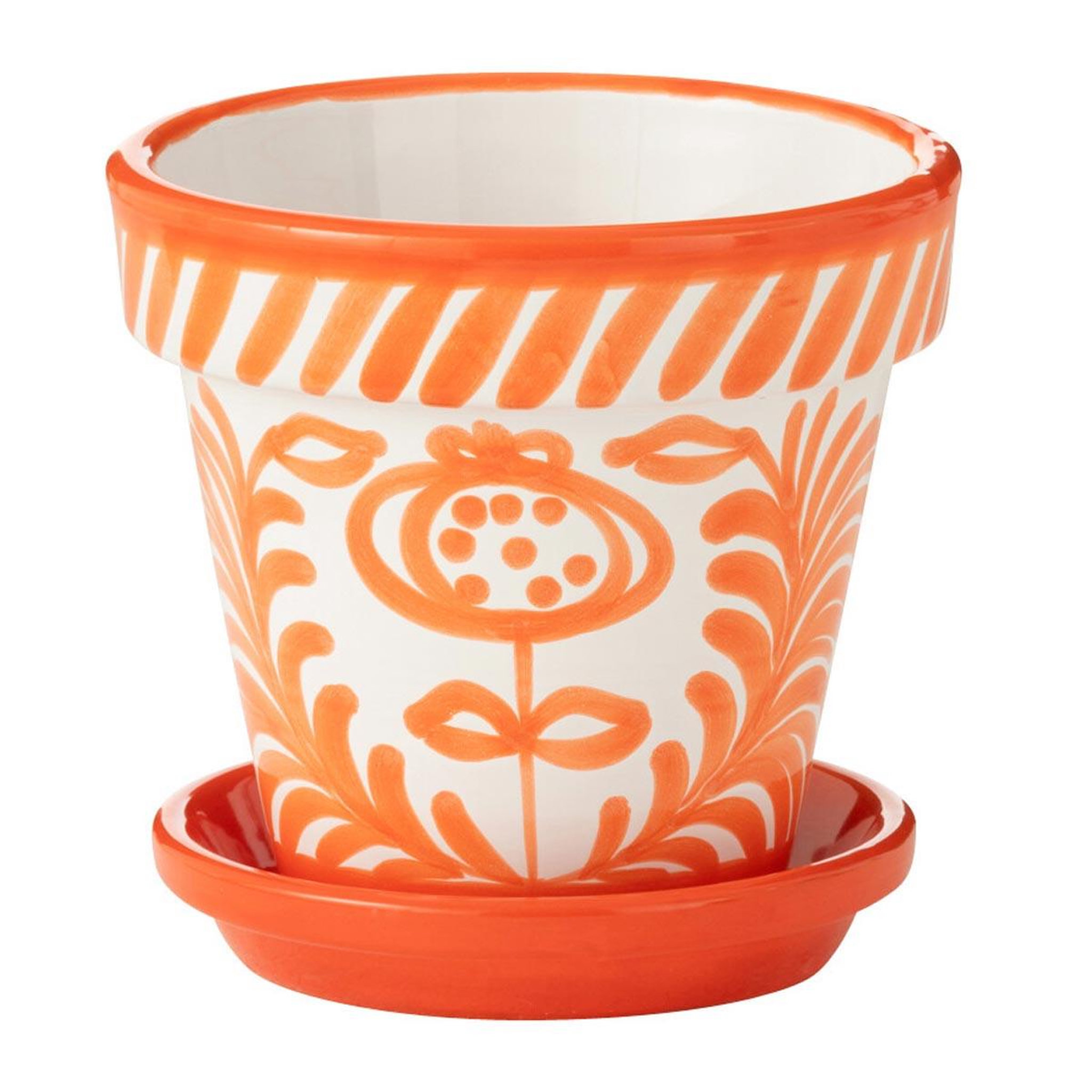 J-LINE Pot Avec Soucoupe en Céramique  Granada  21cm Orange