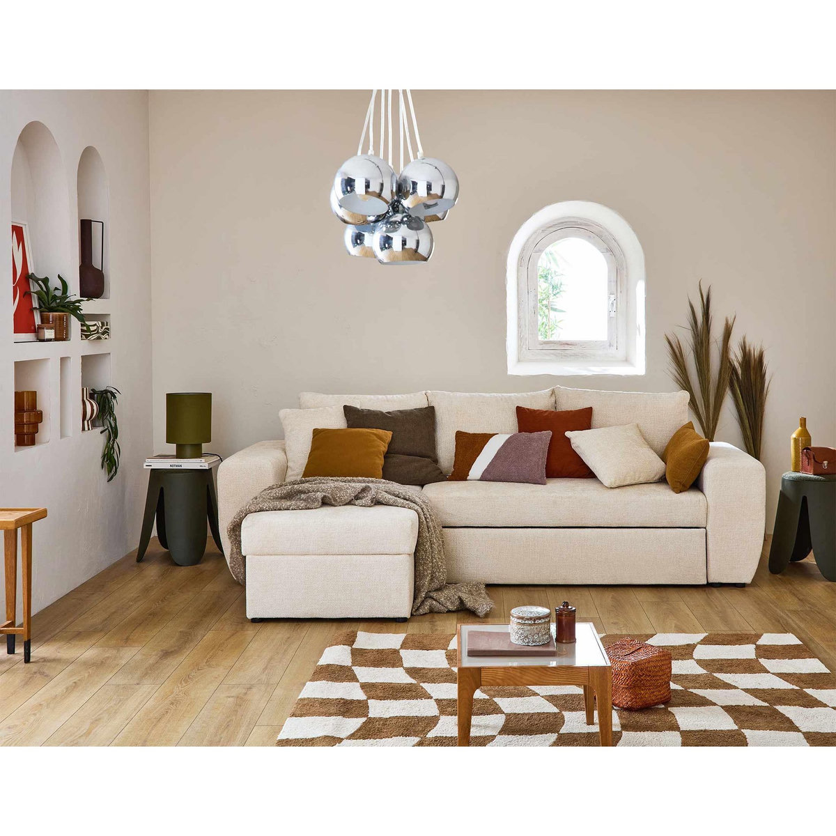 BEST MOBILIER Milan - canapé d'angle réversible 4 places - convertible avec coffre - en velours texturé