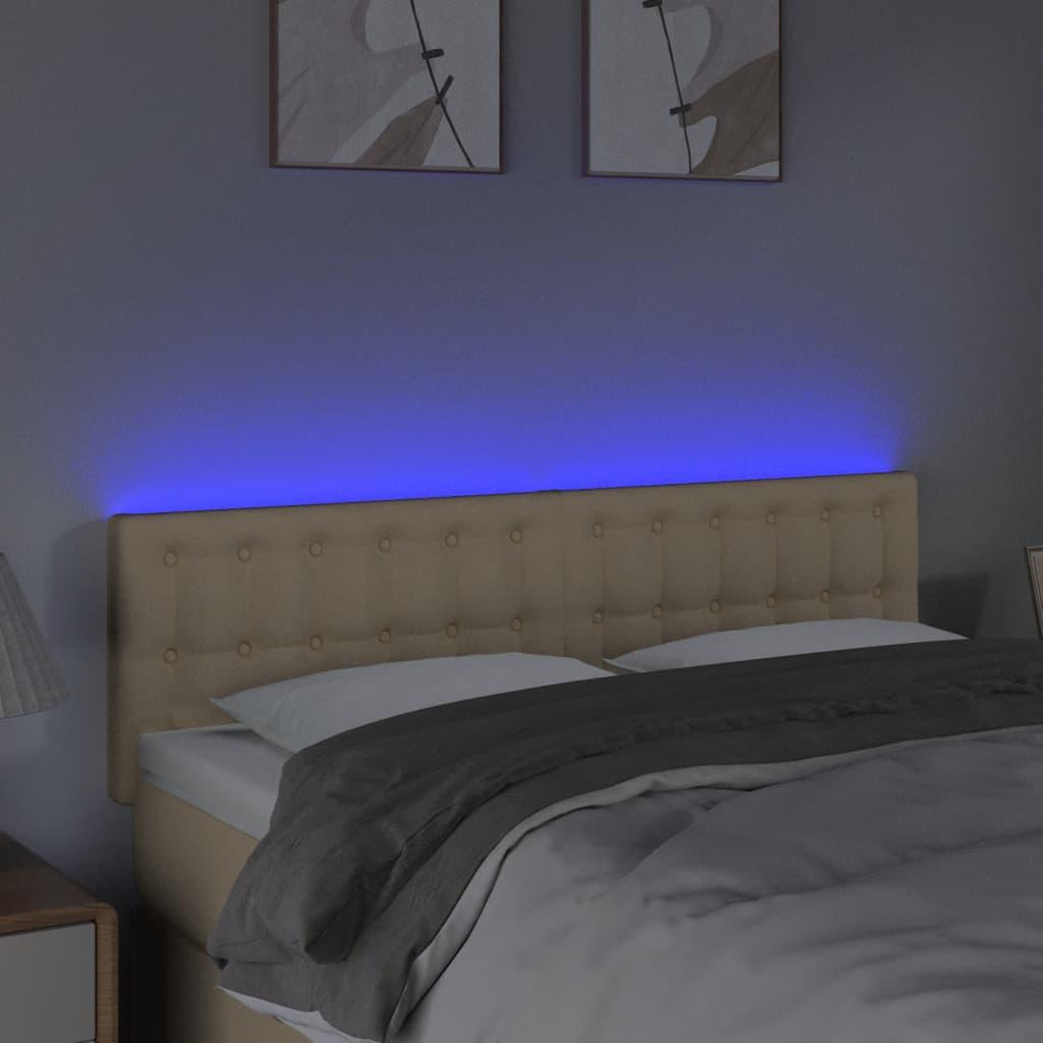 Voir la diapositive 3 : VIDAXL Tete de lit a LED Creme 144x5x78/88 cm Tissu