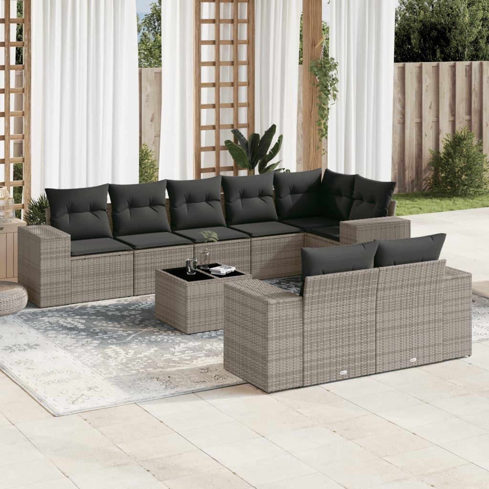 VIDAXL Salon de jardin 9 pcs avec coussins gris resine tressee