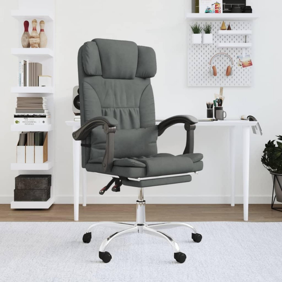 VIDAXL Fauteuil de massage inclinable de bureau Gris fonce Tissu