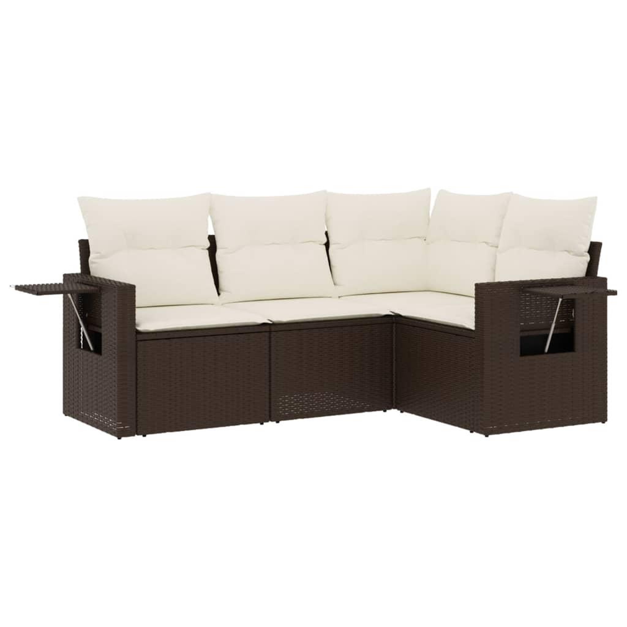 Voir la diapositive 2 : VIDAXL Salon de jardin 4 pcs avec coussins marron resine tressee