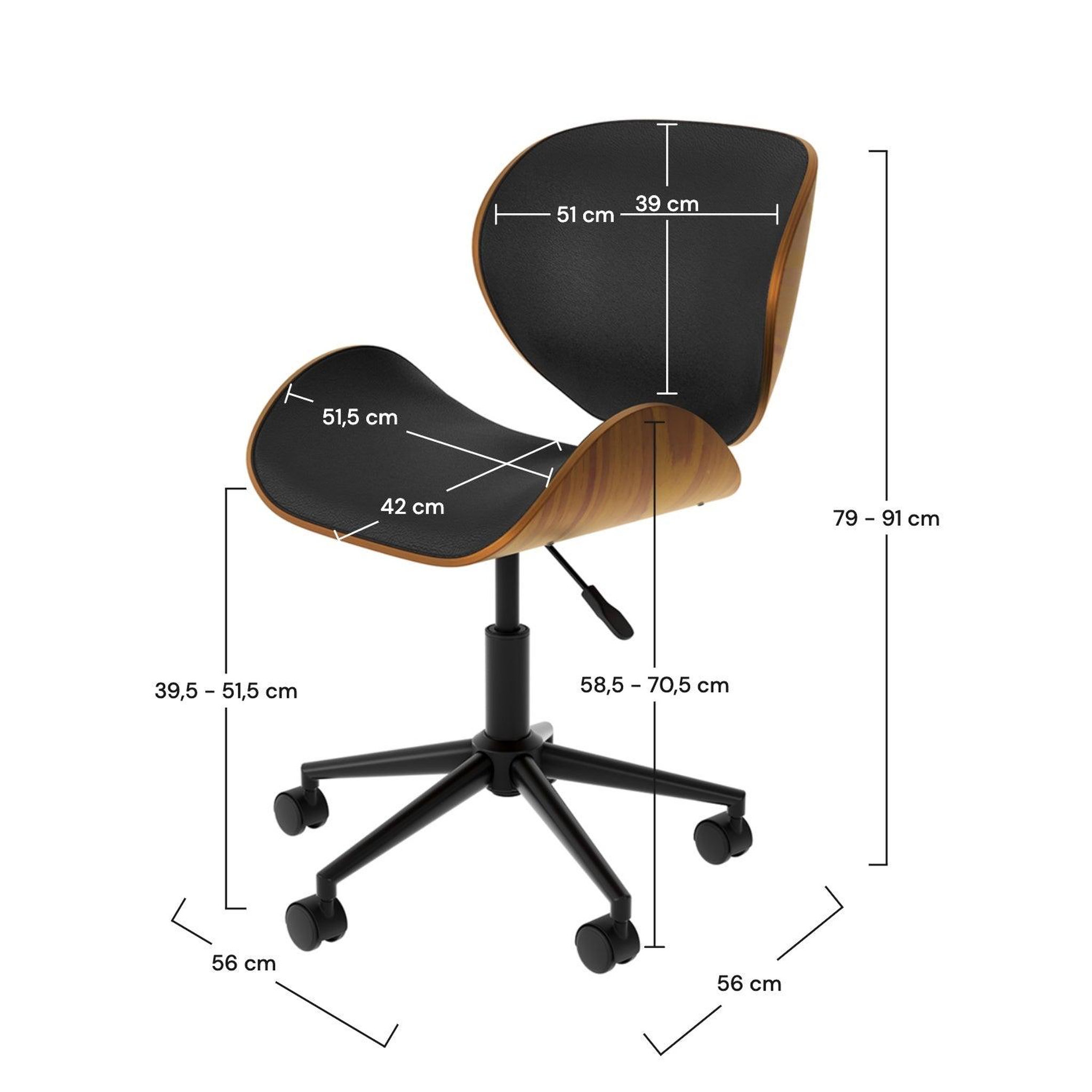 Voir la diapositive 4 : MAISON PAVANE Chaise de bureau pivotante en cuir synthétique noir 79-91cm-baudoin