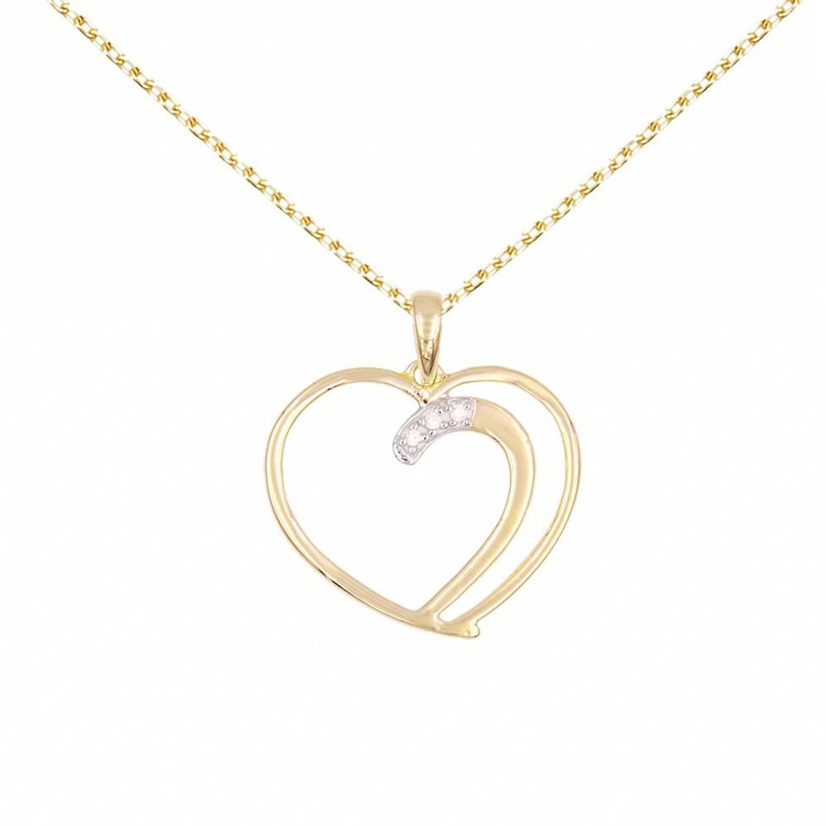 L'ATELIER D'AZUR Collier - Pendentif Or Jaune et Zirconiums - Motif Coeur - Chaine Dorée