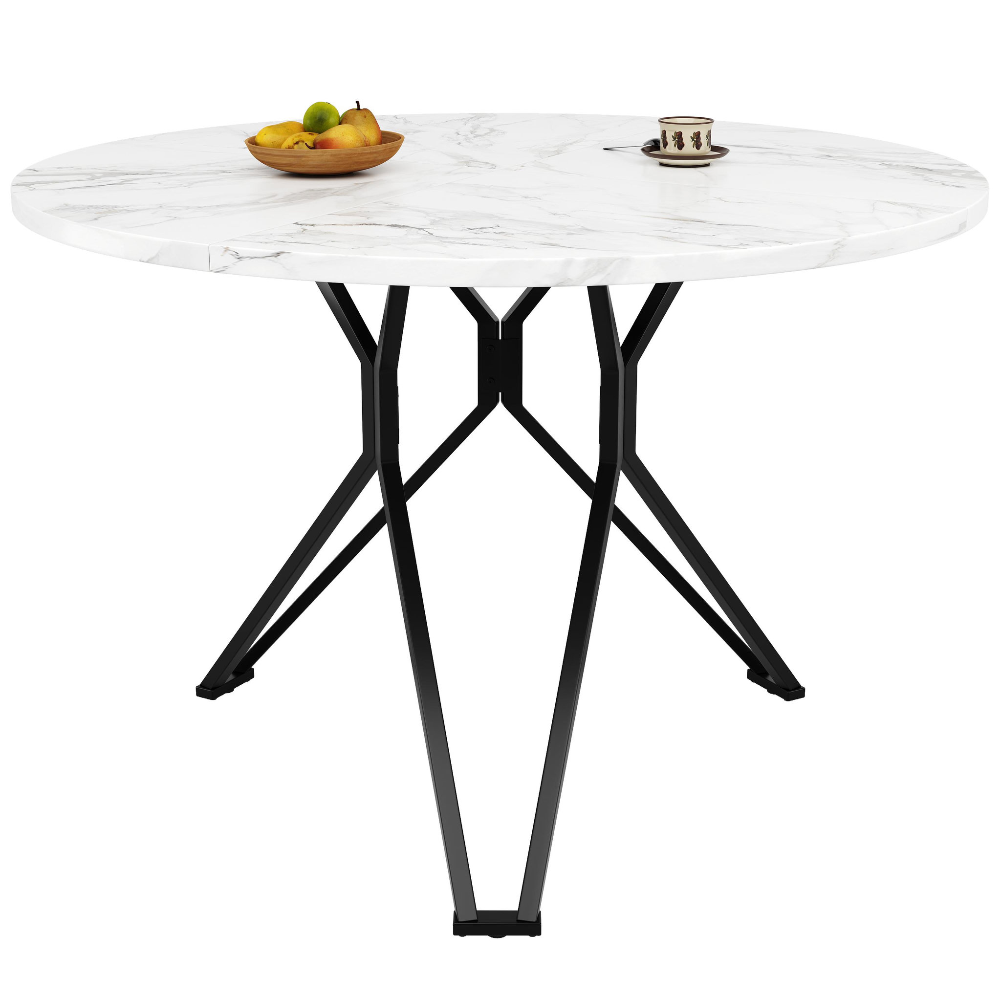 MERAX Table à manger ronde fixe blanc+noir - 100x100-100max.cm mdf