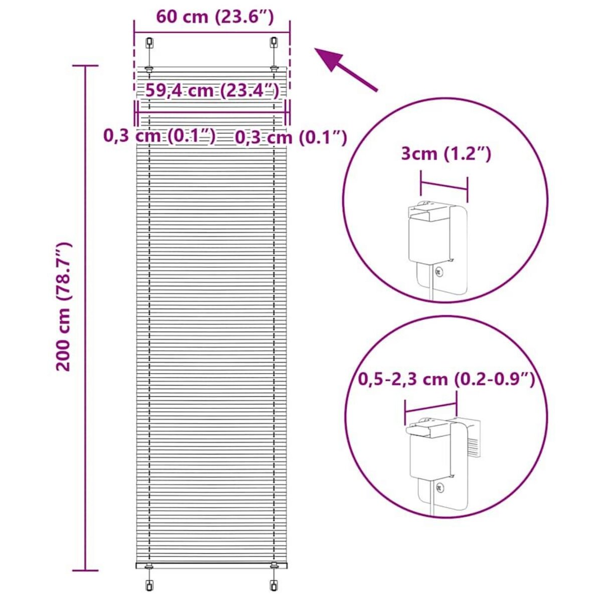VIDAXL Store plisse bleu 60x200 cm largeur du tissu 59,4 cm polyester