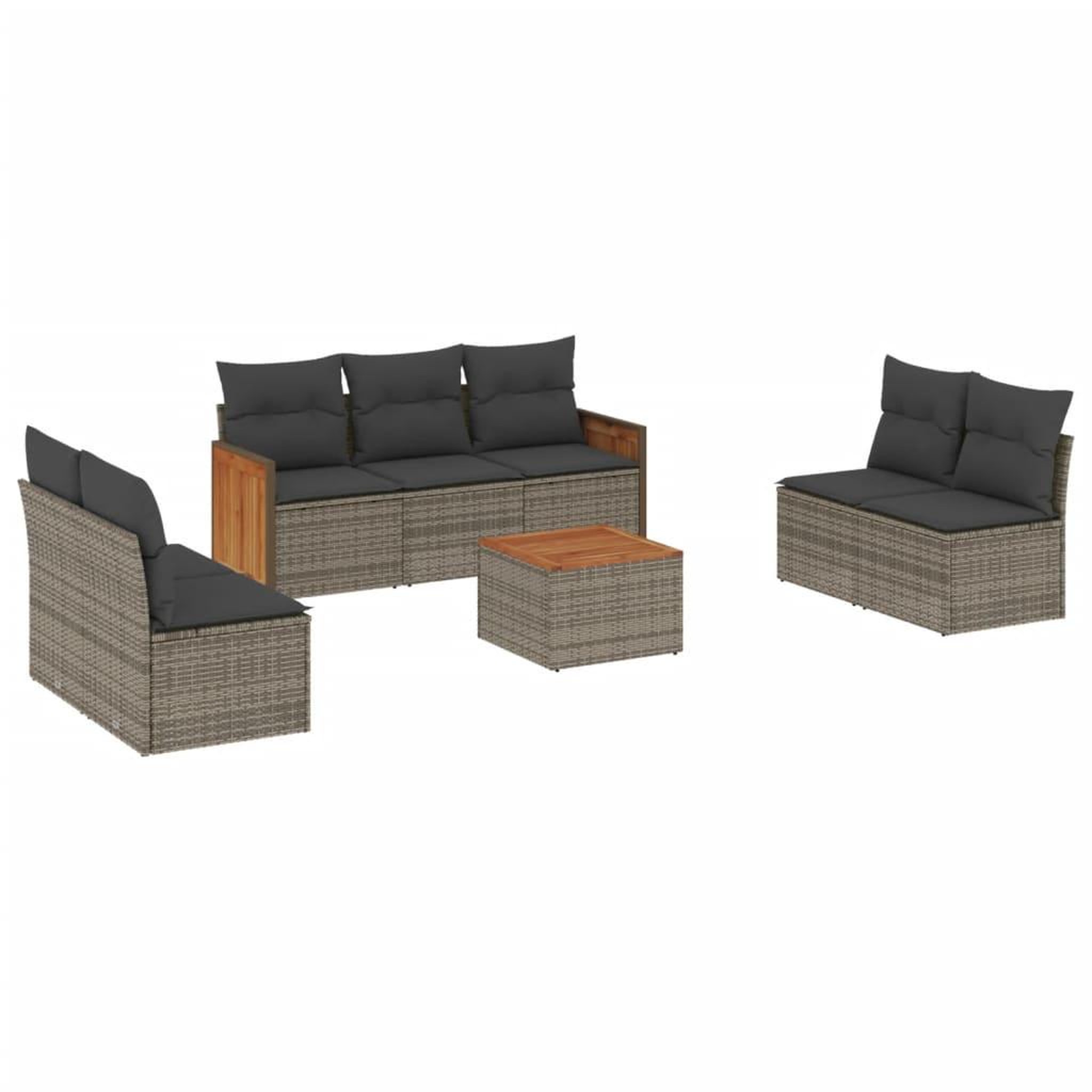 Voir la diapositive 2 : VIDAXL Salon de jardin 8 pcs avec coussins gris resine tressee