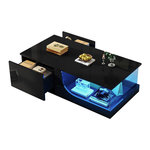 MERAX Table basse rectangulaire noir avec 2 tiroirs - 50x100 cm led mdf