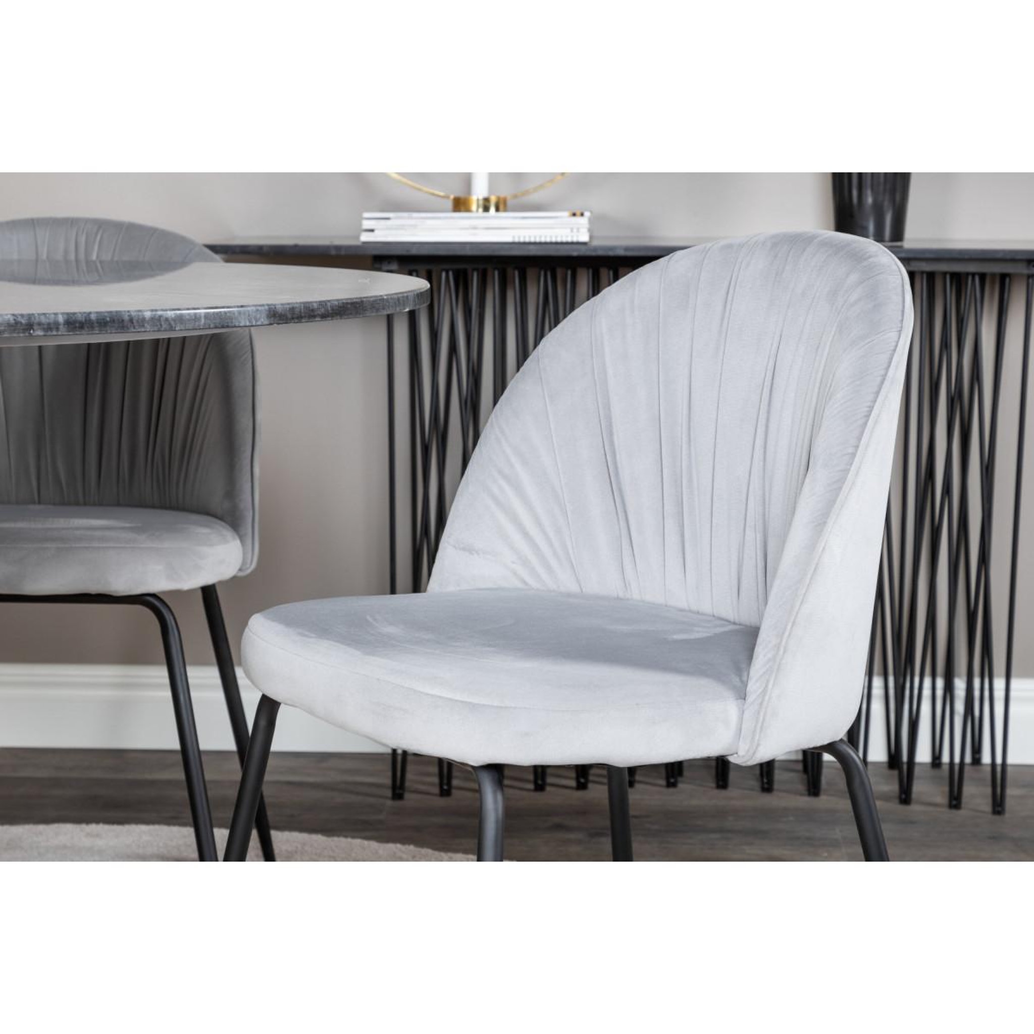 Voir la diapositive 5 : Paris Prix Ensemble table à manger & 4 chaises  estelle & wrinkles  106cm gris foncé & gris