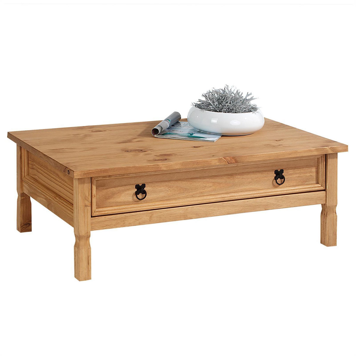 IDIMEX Table basse en pin TEQUILA style mexicain, avec 1 tiroir, finition teintée/cirée