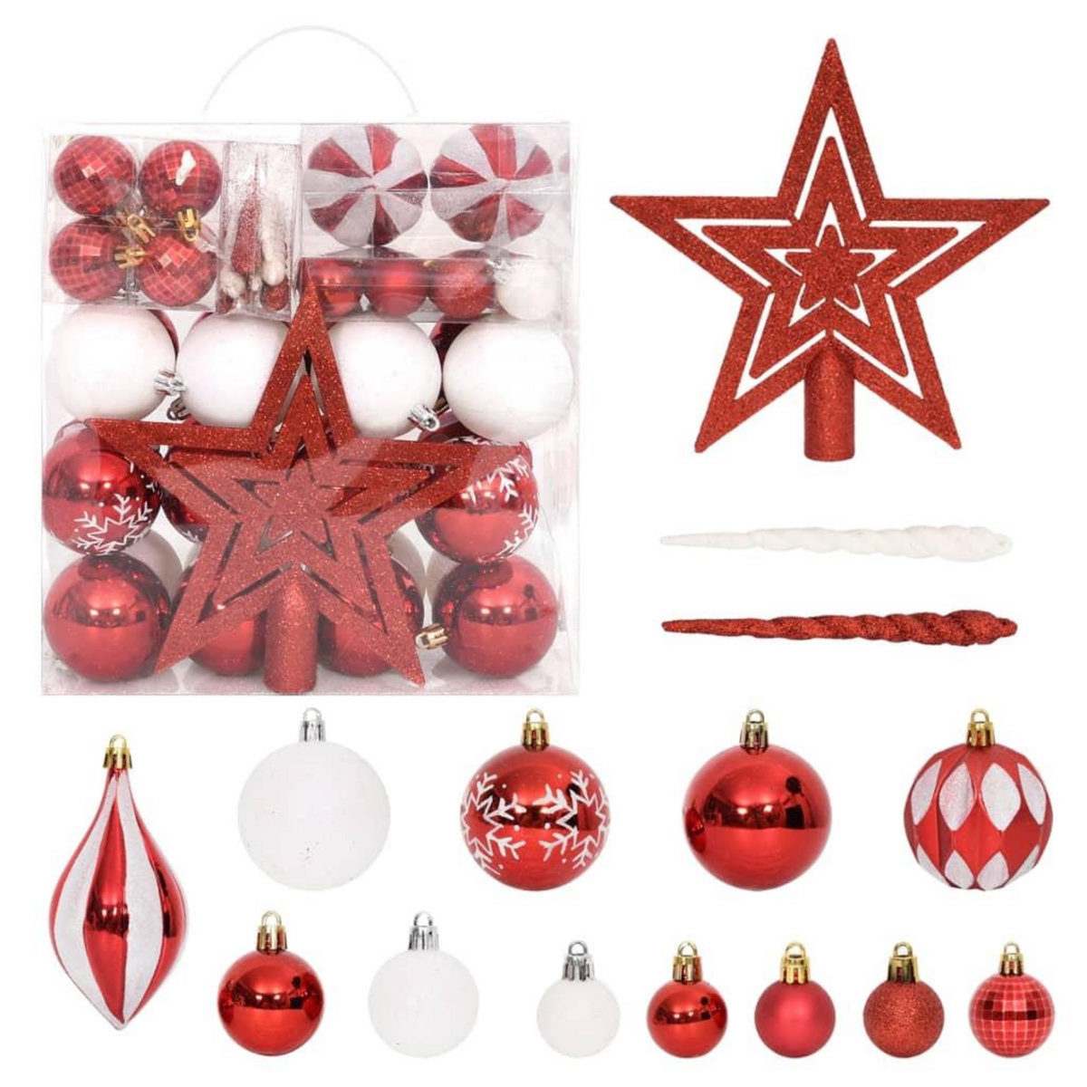 VIDAXL Ensemble de boules de Noël 64 pcs Rouge et blanc