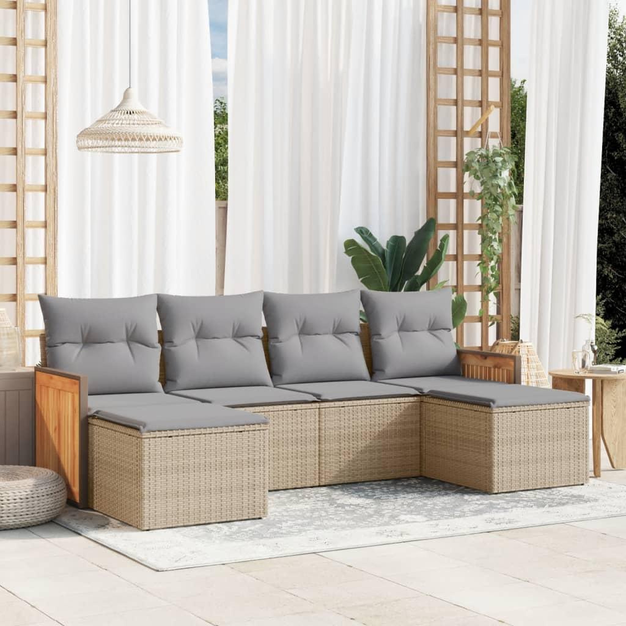 VIDAXL Salon de jardin avec coussins 6 pcs beige resine tressee