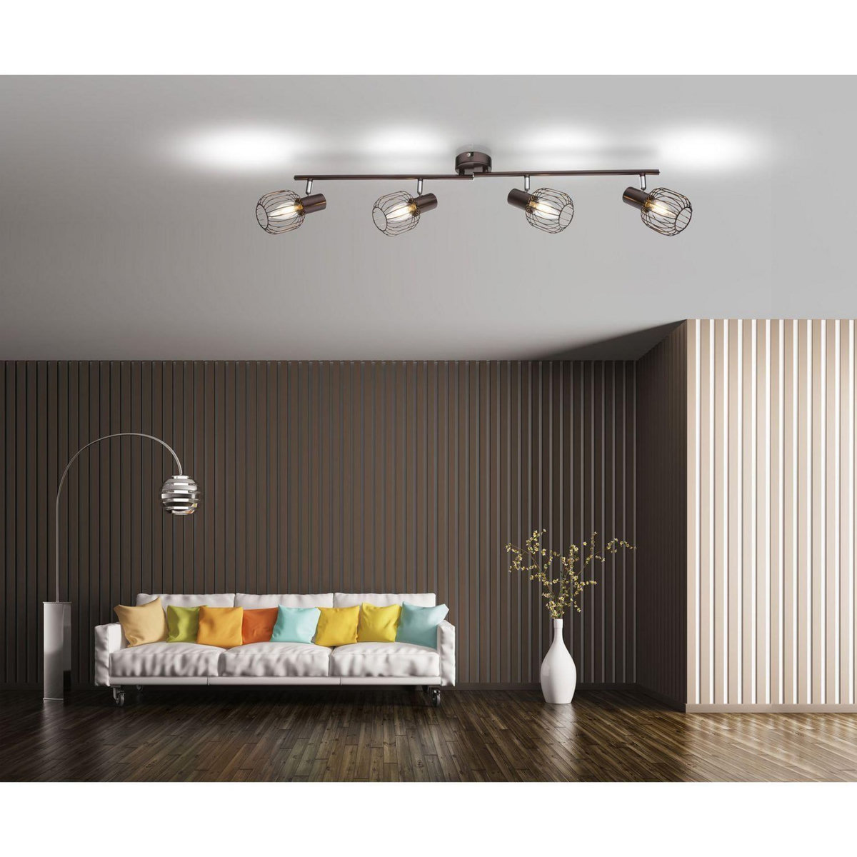 GLOBO Plafonnier spot design industriel Akin - 4 Ampoules - Marron bronze