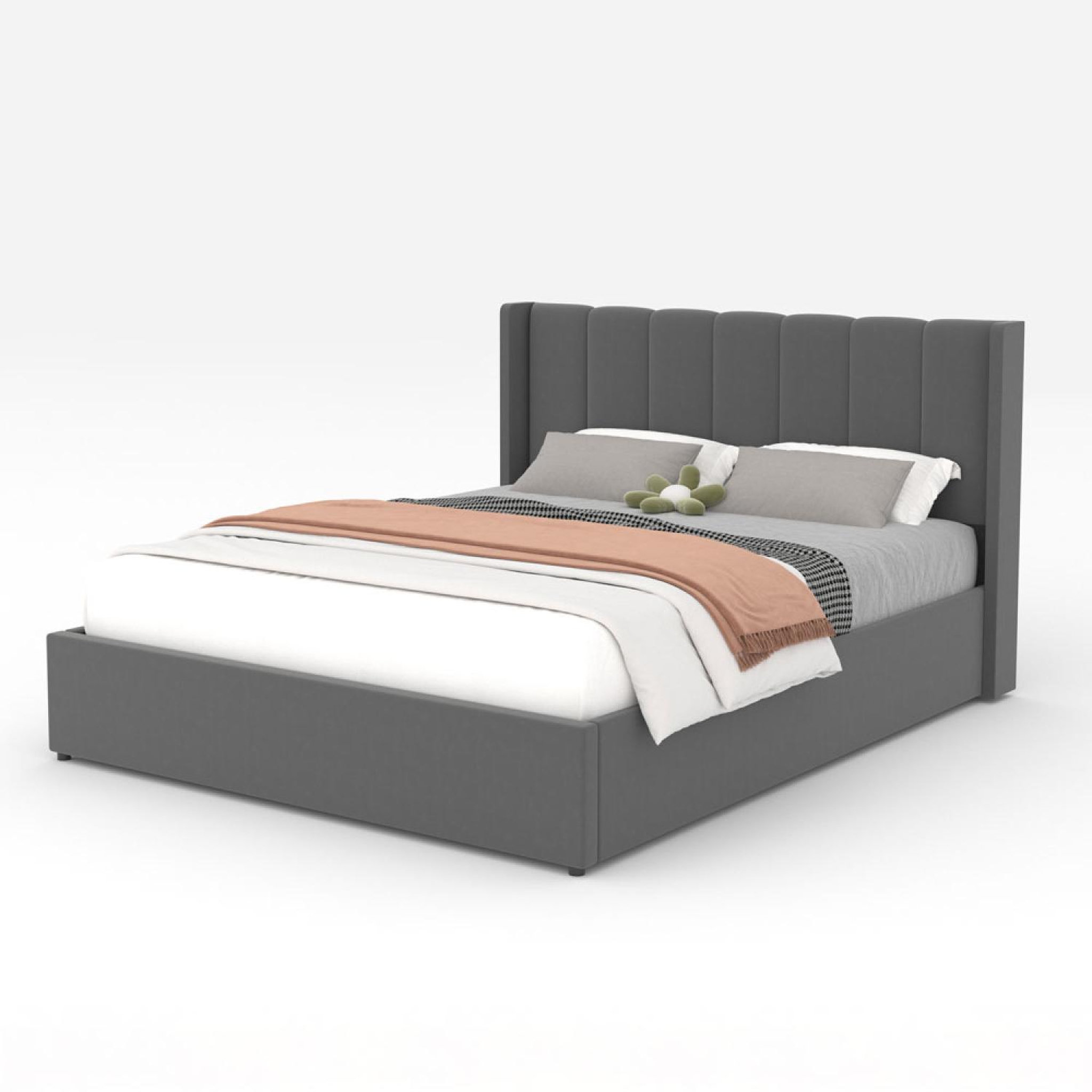 Voir la diapositive 5 : CONCEPT USINE Lit coffre design 160x200cm en velours gris arlington