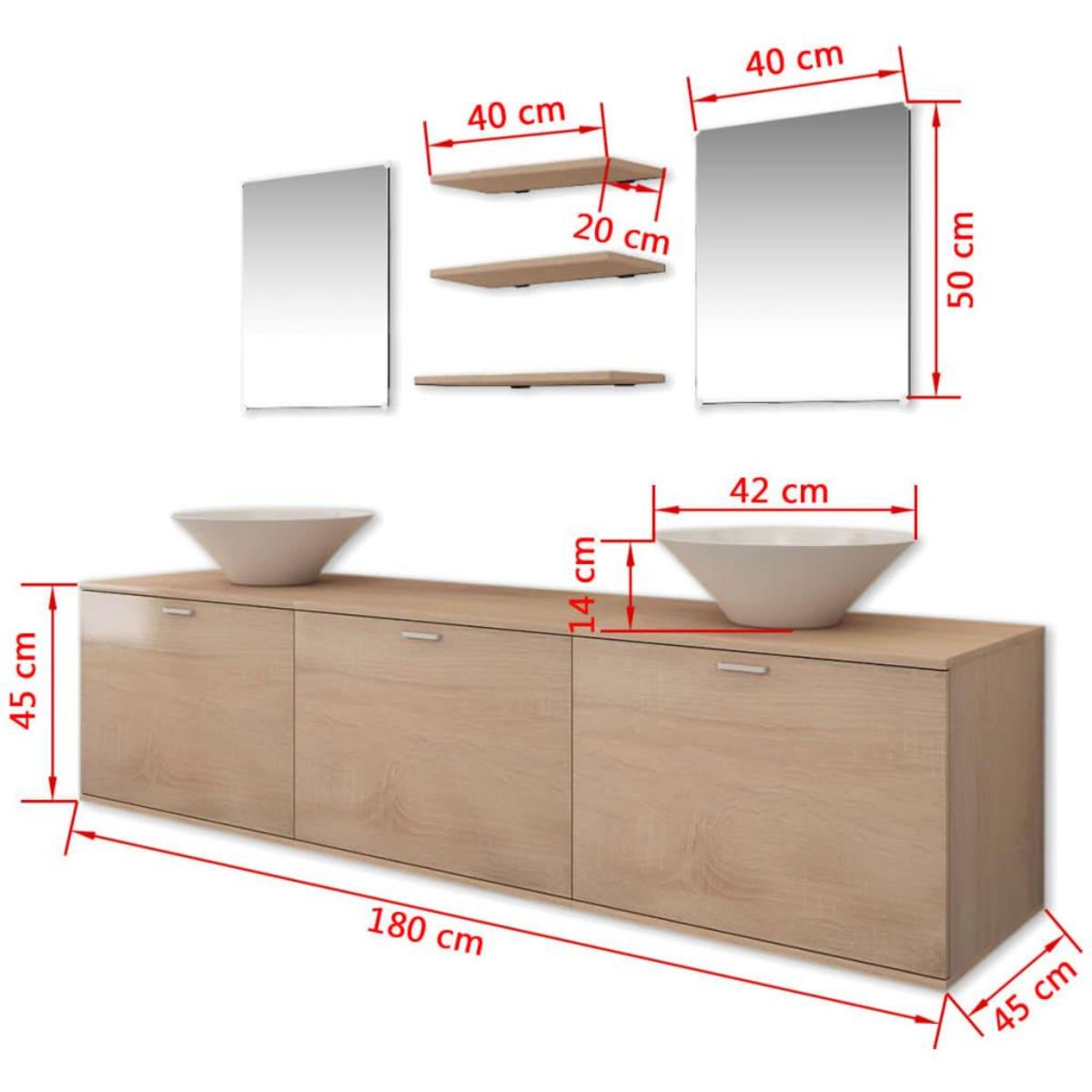 VIDAXL 8 pieces de mobilier de salle de bain et lavabo Beige