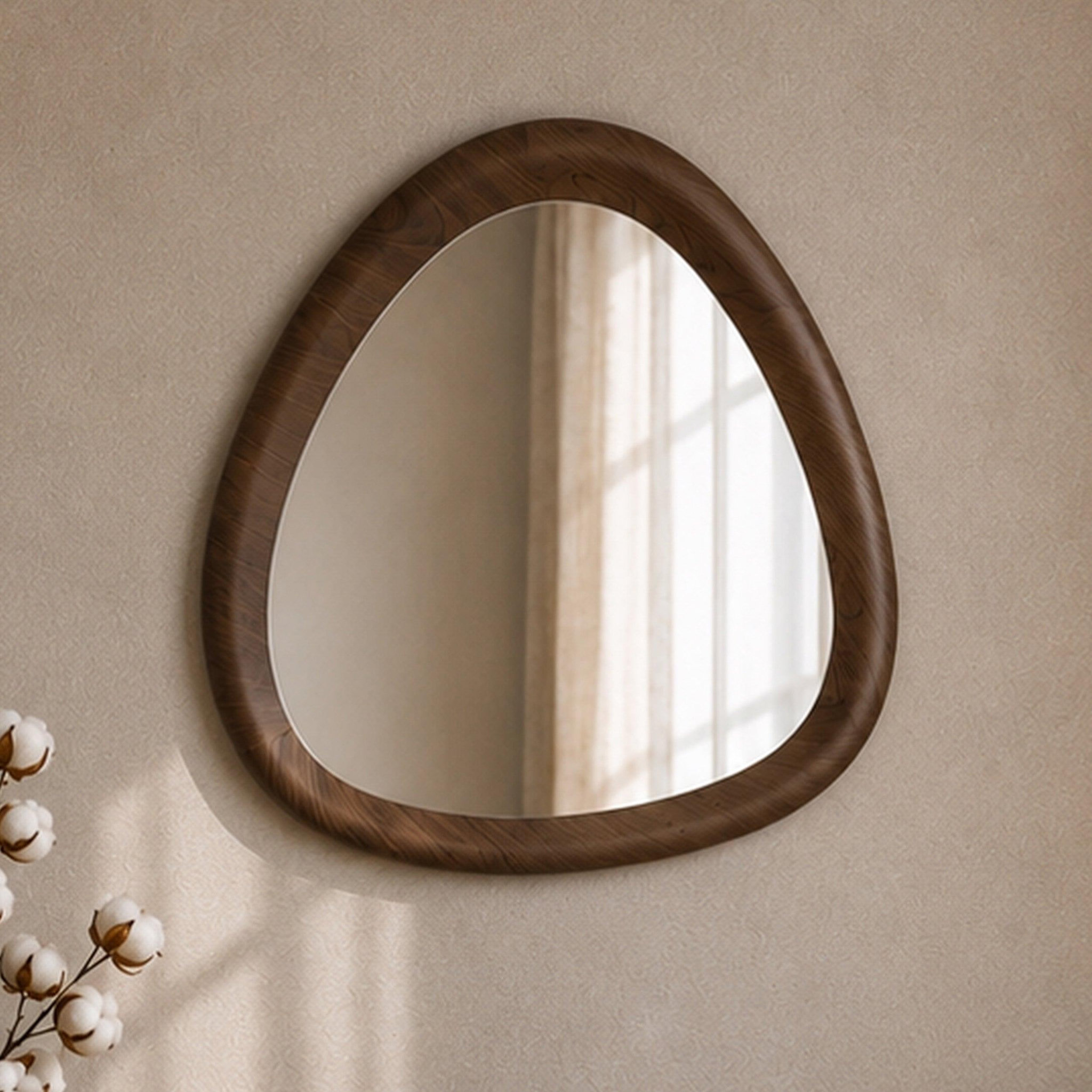 Voir la diapositive 2 : MAISON PAVANE Miroir organique en placage noyer, D100 cm-Yoko