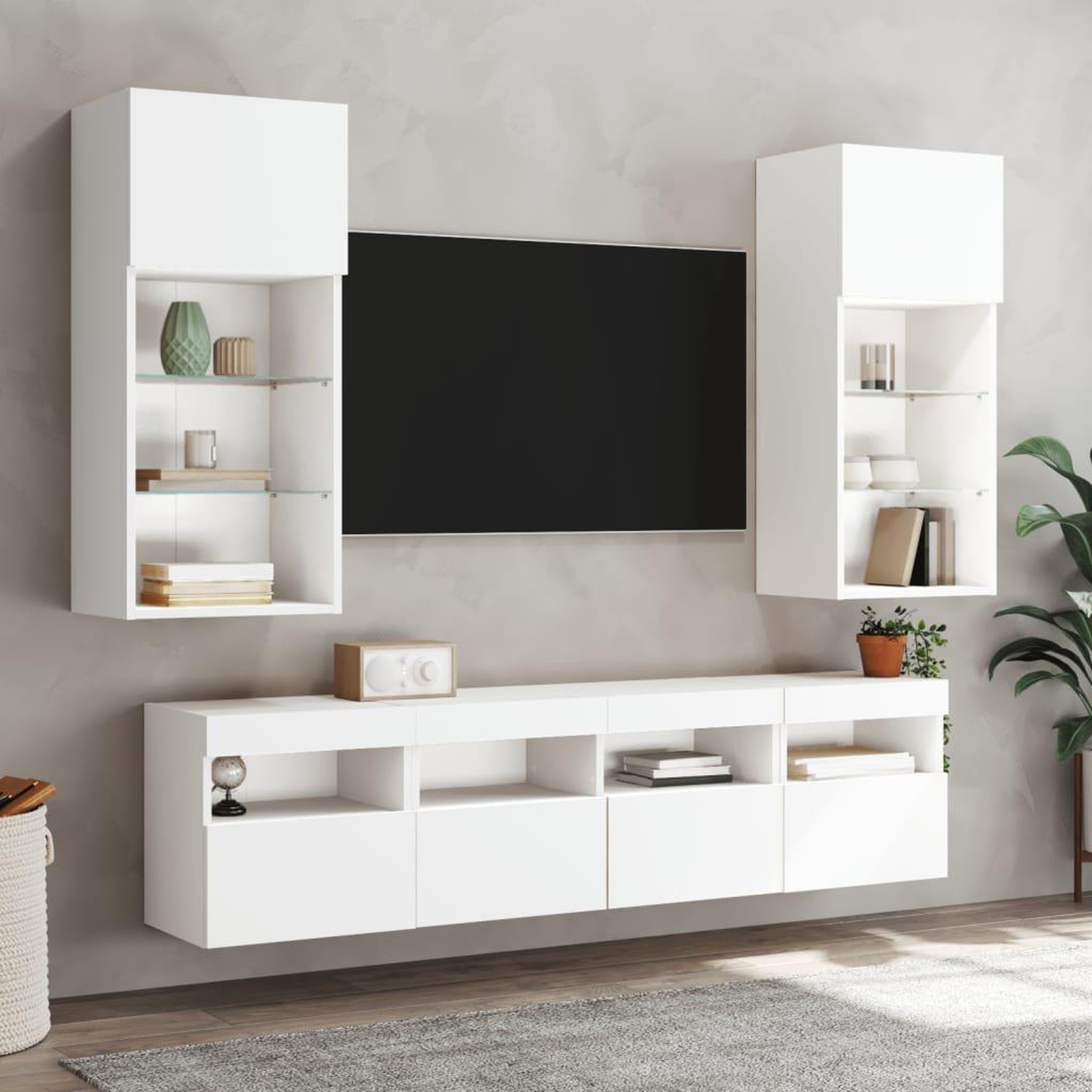 Voir la diapositive 5 : VIDAXL Meubles TV muraux avec lumieres LED 2 pcs blanc 40x30x40 cm
