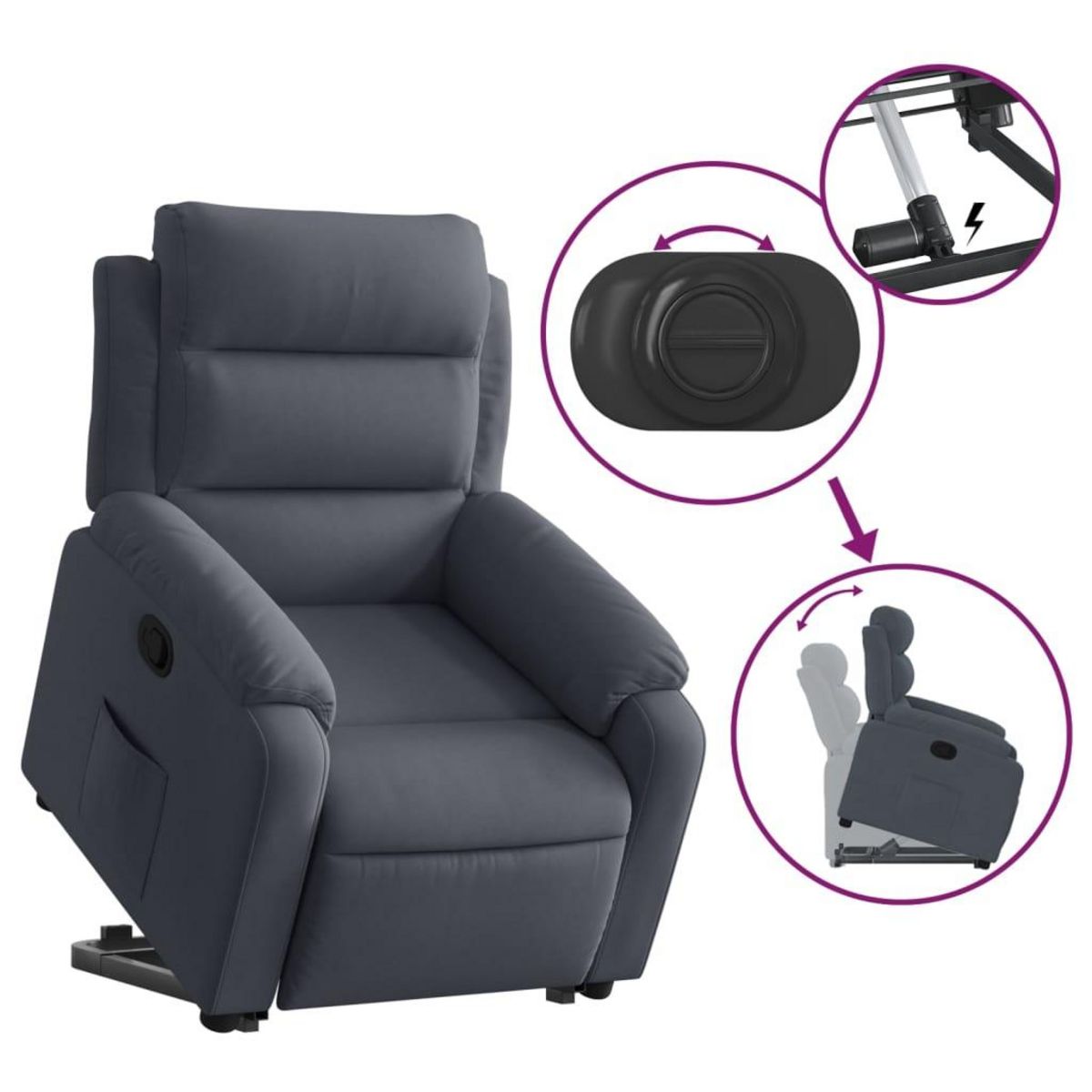 VIDAXL Fauteuil inclinable Gris fonce Velours