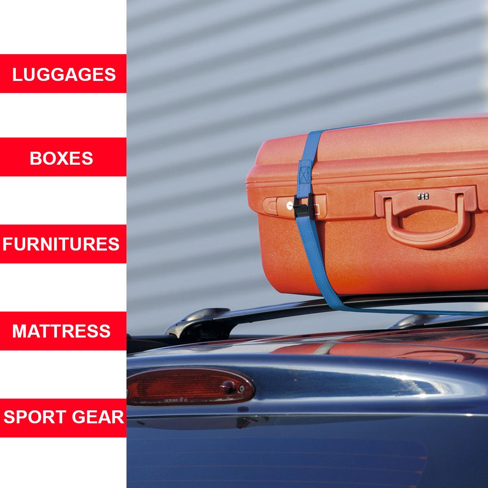 Master lock 4363EURDAT Sangles Valise avec Boucle en Zamak, Bleu, 2,50m x 25mm sangle, Pack de 2