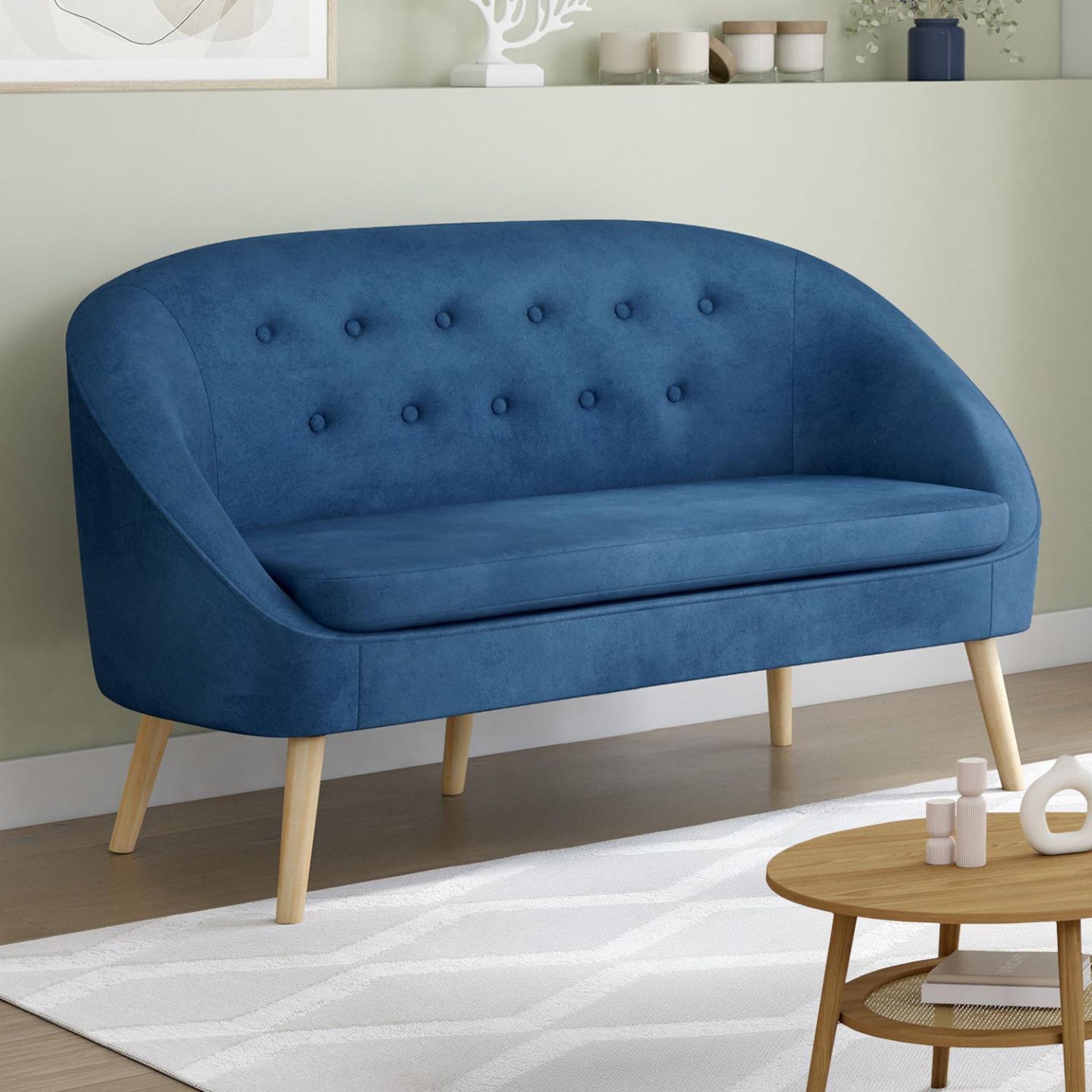 Voir la diapositive 2 : ID MARKET Canapé banquette sonia en velours bleu