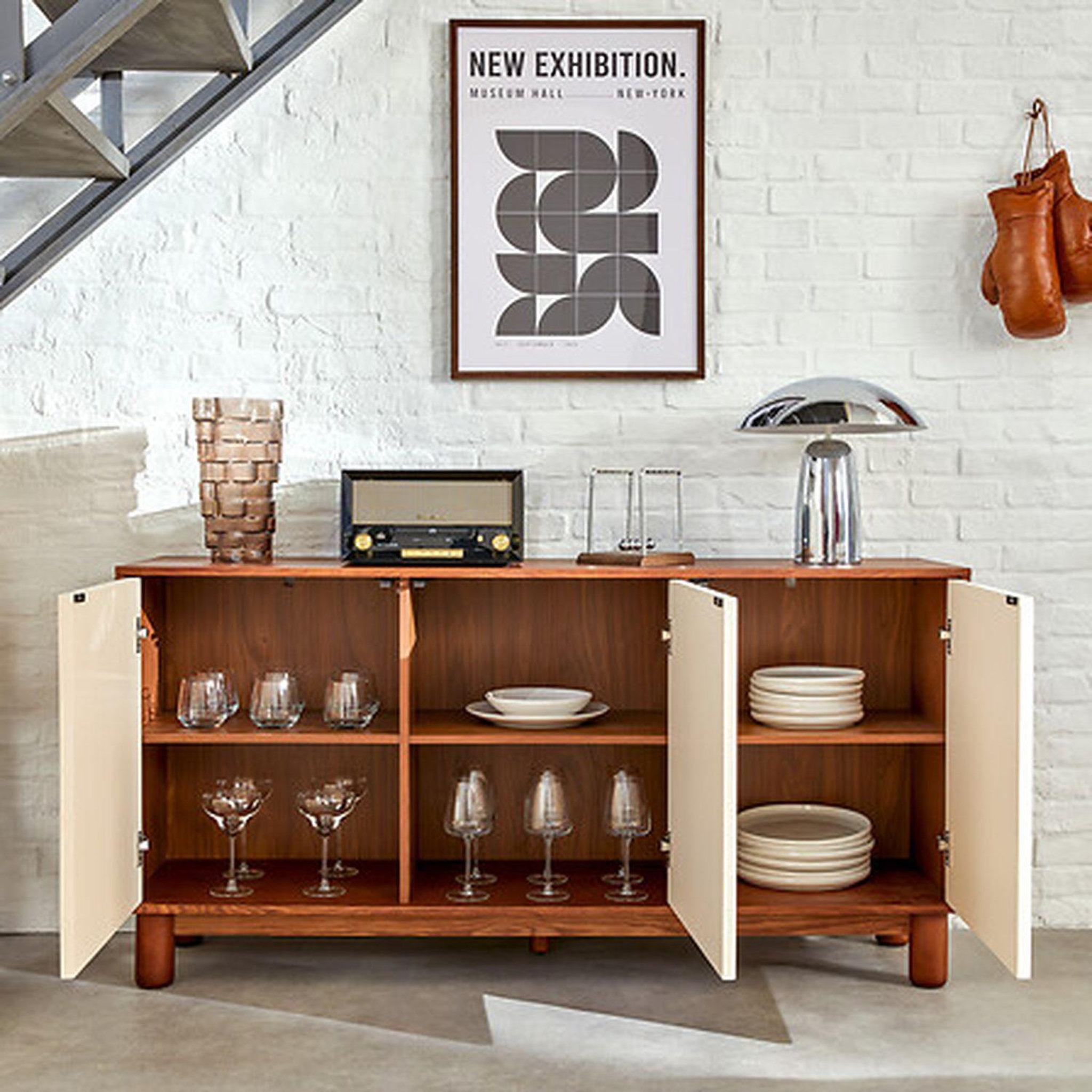 Voir la diapositive 6 : ATMOSPHERA Buffet 3 portes design en relief jilani - marron et beige