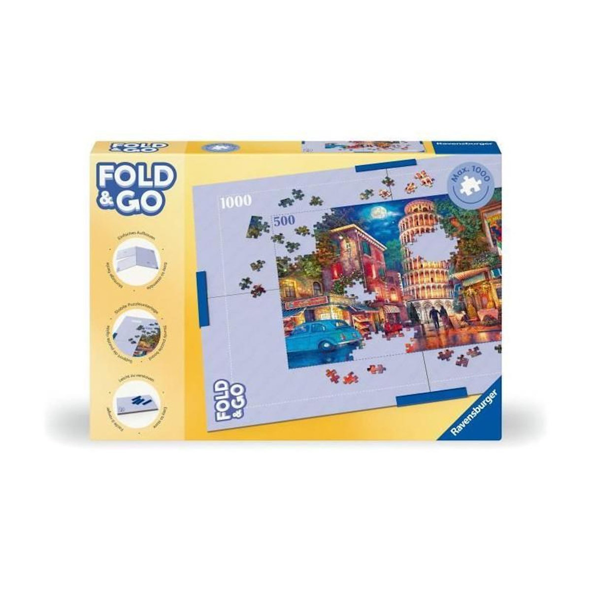 RAVENSBURGER Plateau pour puzzle pliable en carton – Ravensburger – Jusqu’à 1000 pièces – Avec pinces – 17971