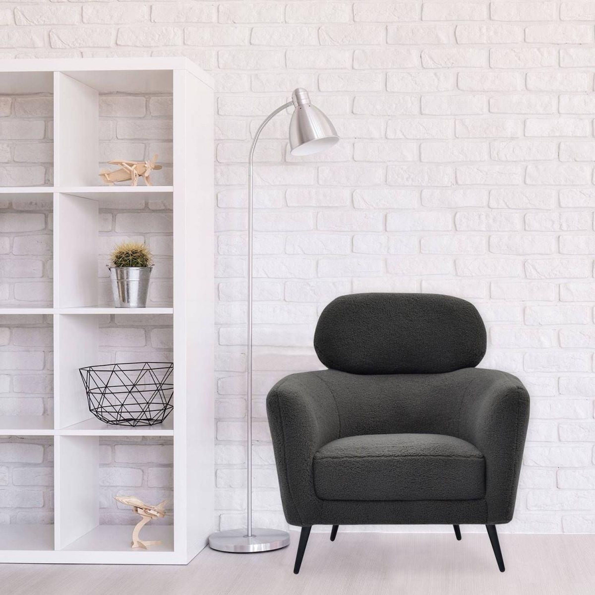 Voir la diapositive 6 : Paris Prix Fauteuil design bouclette  damien  86cm gris foncé