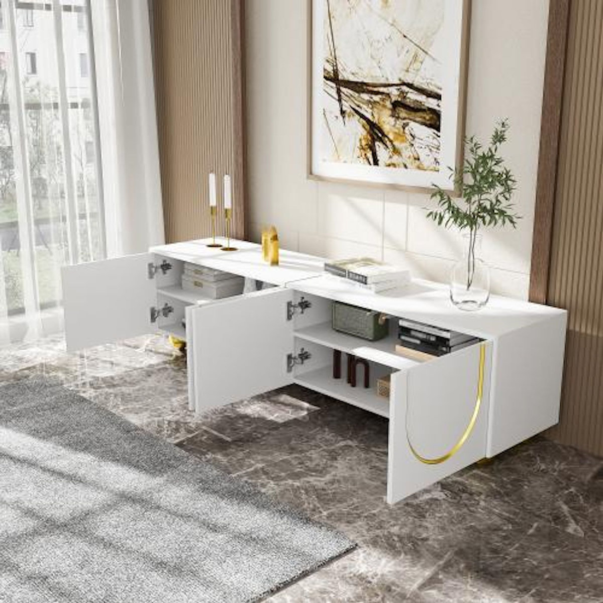 MERAX Meuble tv blanc 170 cm panneau de particules